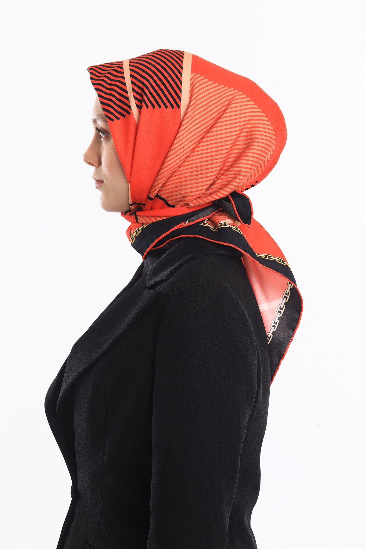 ScarfEkose Desen Gold Seri Twill Eşarp Askısı ile Birlikte 90x90 cm