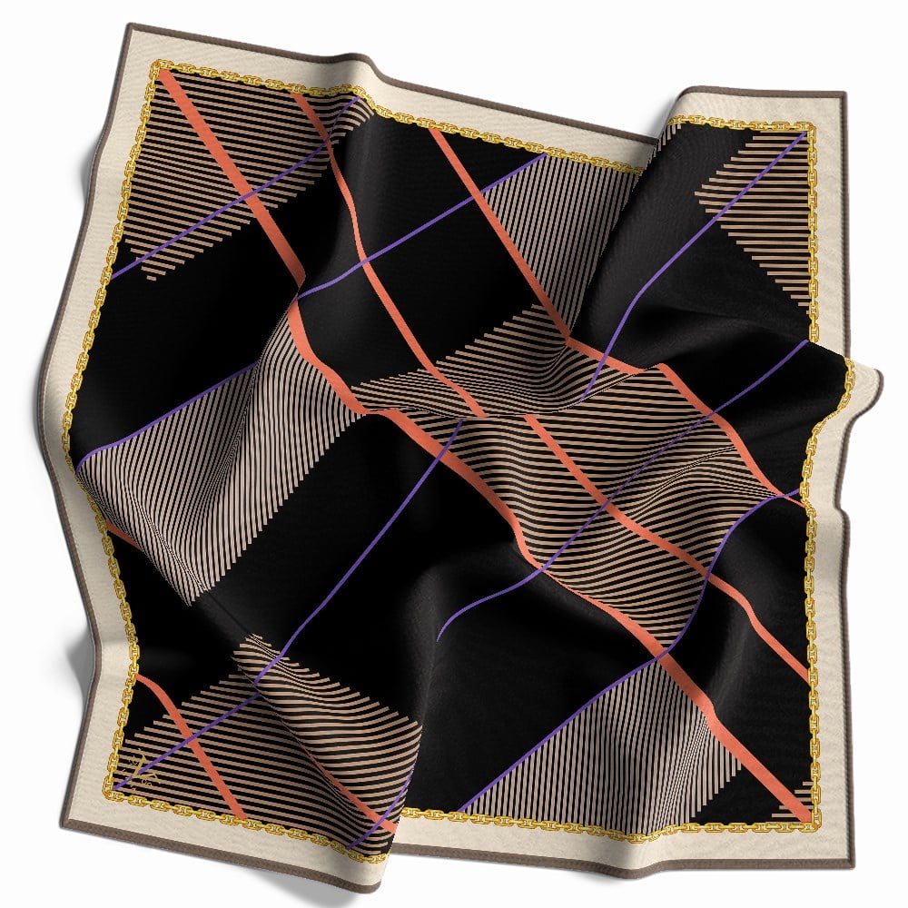 ScarfEkose Desen Gold Seri Twill Eşarp Askısı ile Birlikte 90x90 cm