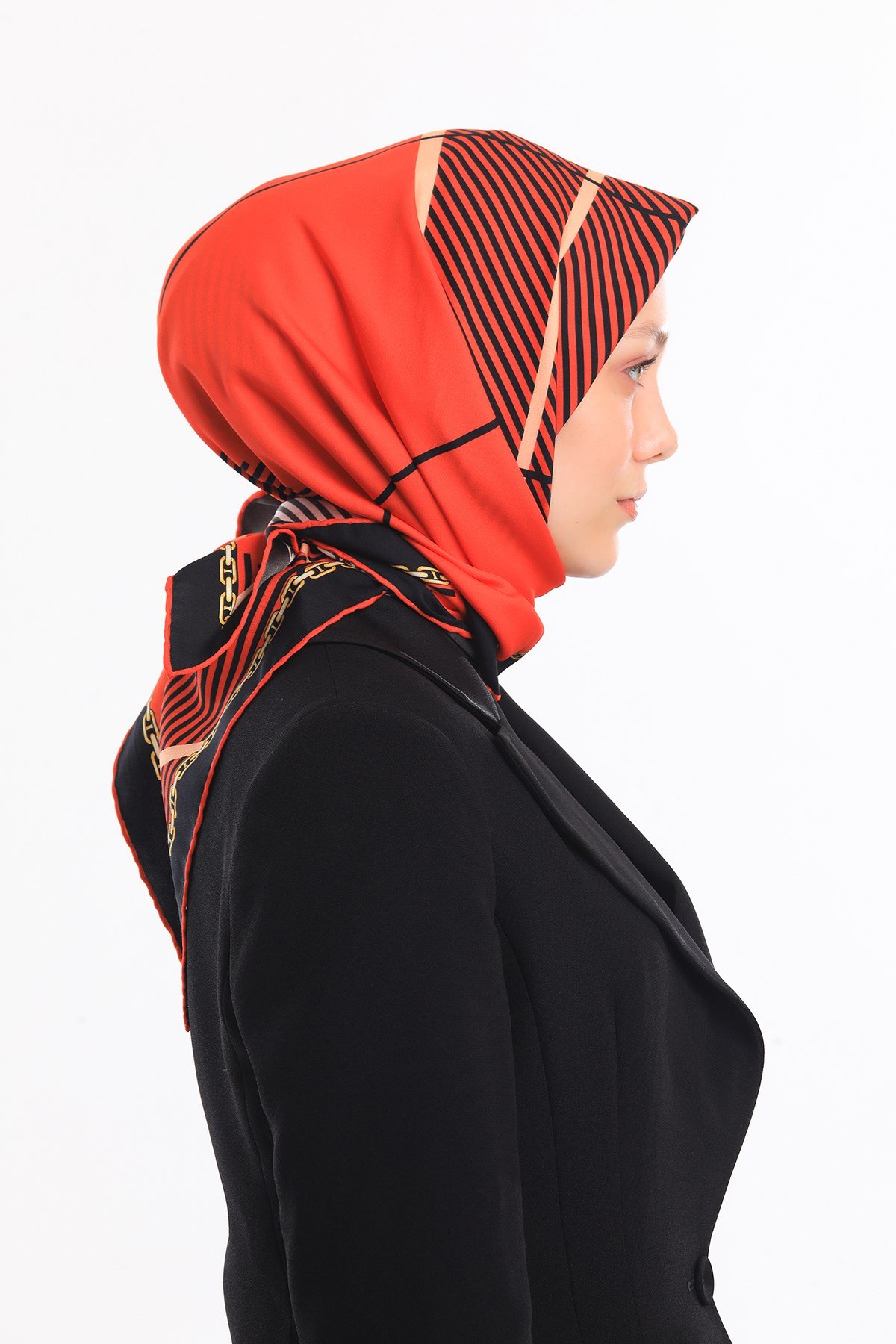 ScarfEkose Desen Gold Seri Twill Eşarp Askısı ile Birlikte 90x90 cm