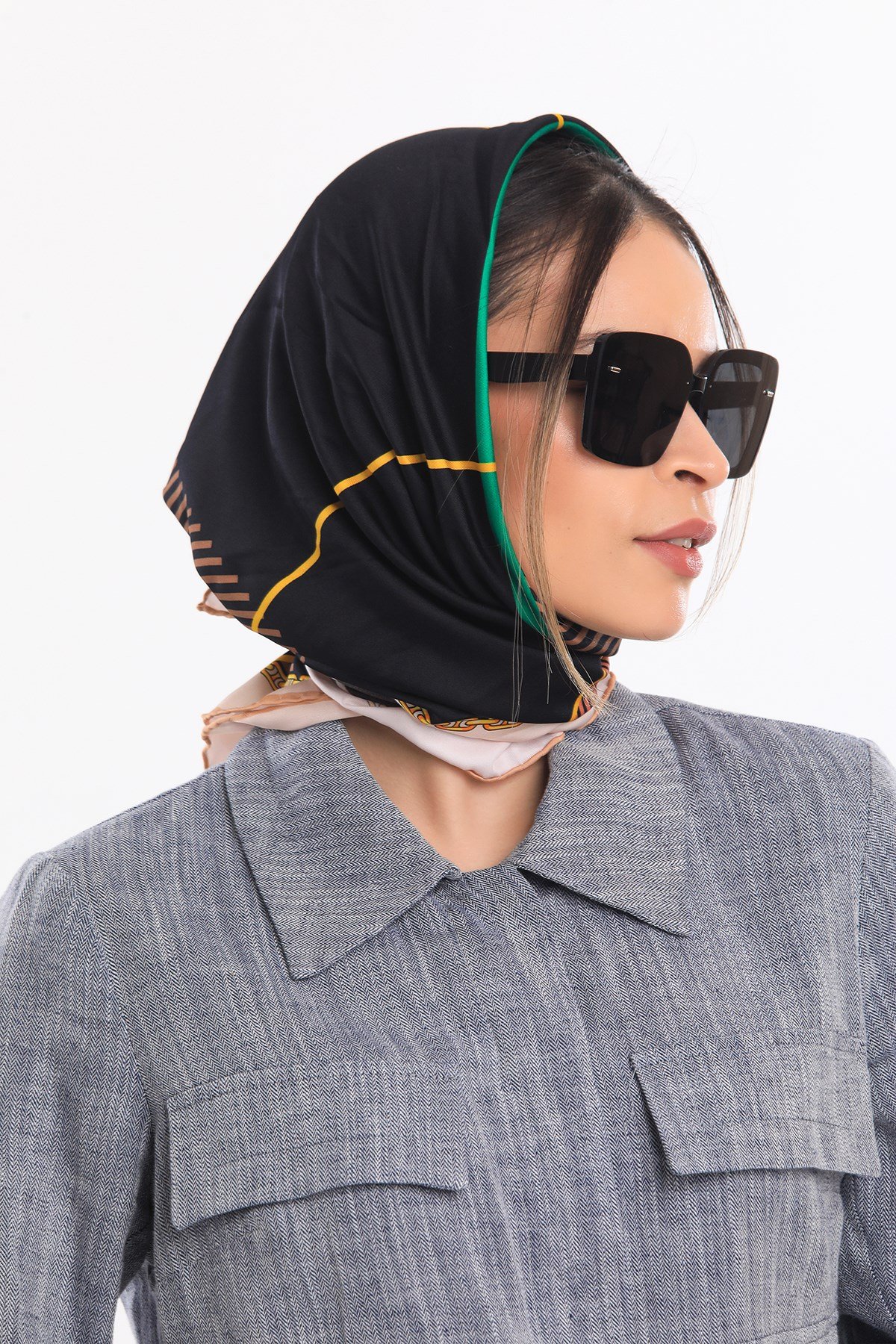 ScarfEkose Desen Gold Seri Twill Eşarp Askısı ile Birlikte 90x90 cm