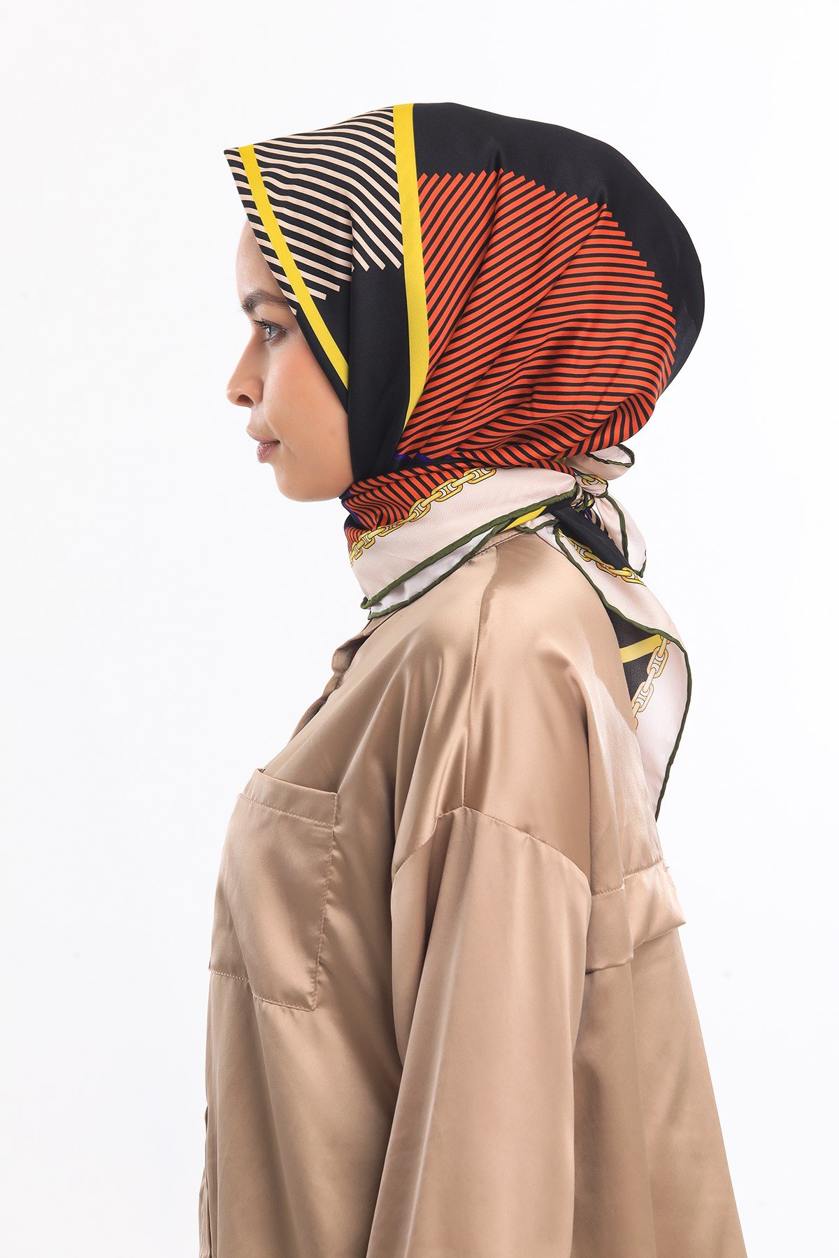 ScarfEkose Desen Gold Seri Twill Eşarp Askısı ile Birlikte 90x90 cm