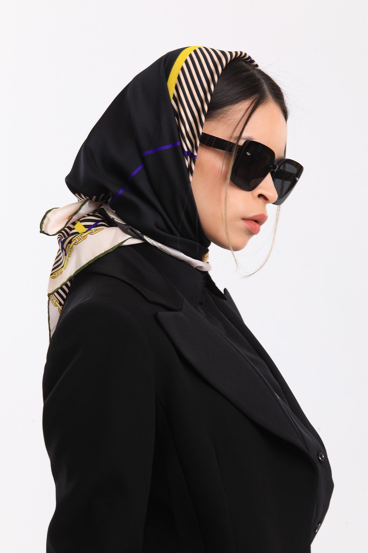 ScarfEkose Desen Gold Seri Twill Eşarp Askısı ile Birlikte 90x90 cm