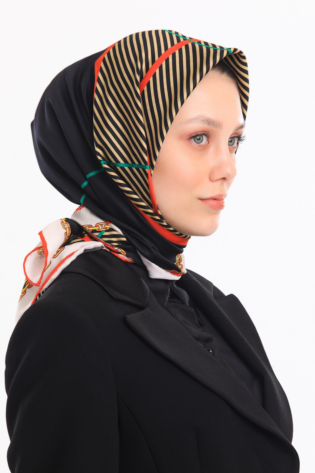 ScarfEkose Desen Gold Seri Twill Eşarp Askısı ile Birlikte 90x90 cm