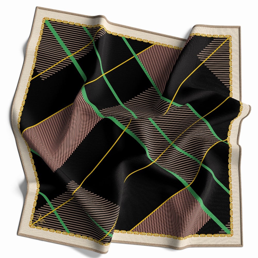ScarfEkose Desen Gold Seri Twill Eşarp Askısı ile Birlikte 90x90 cm