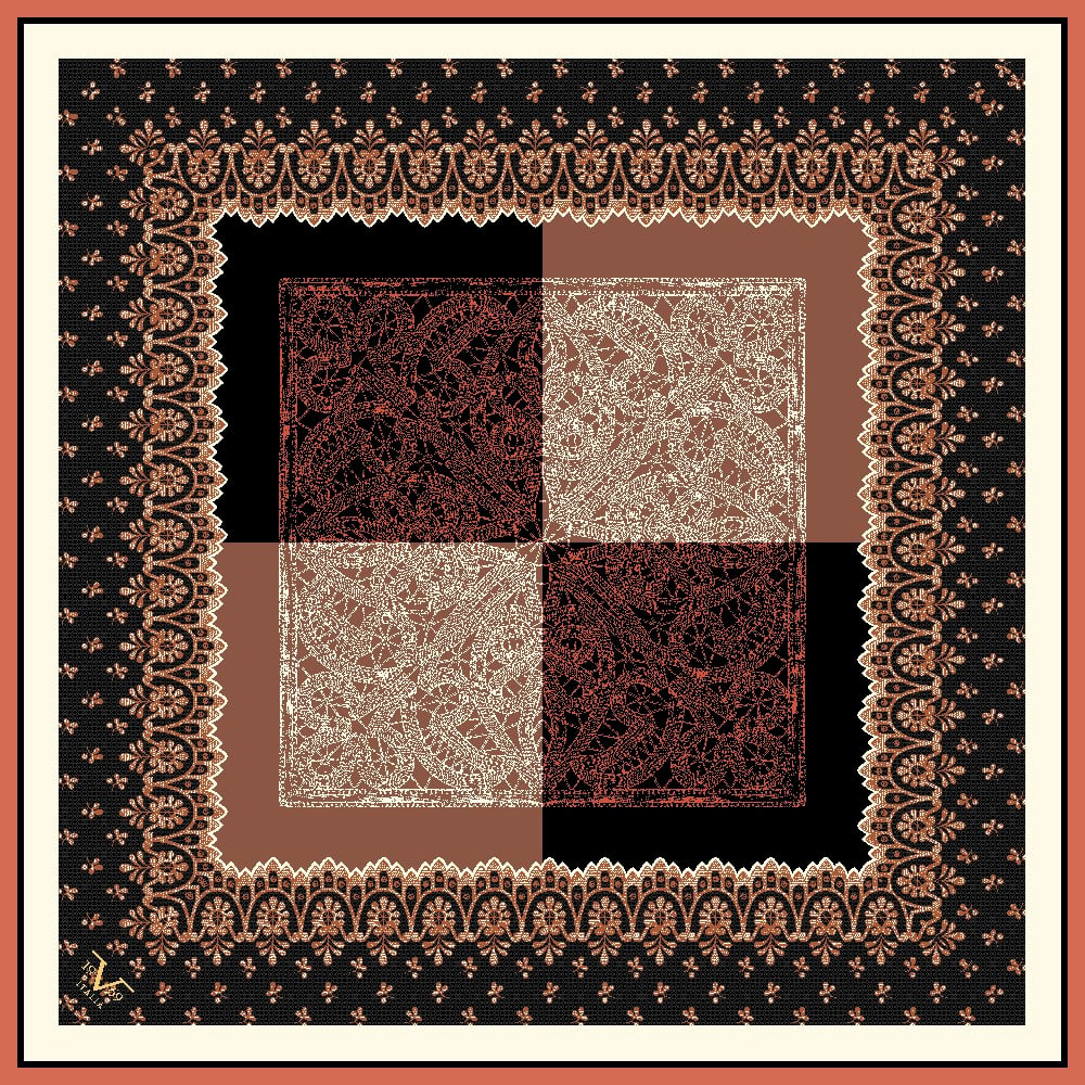 EŞARPDantel Desen Black Seri Twill Eşarp Askısı ile Birlikte 90x90 cm