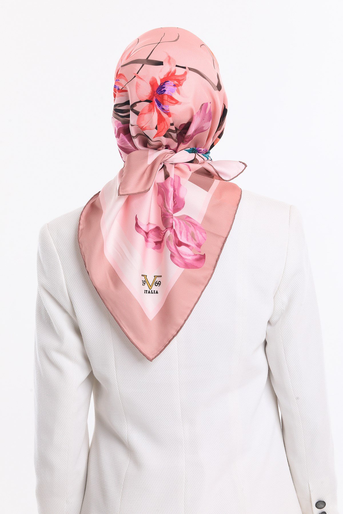 ScarfÇiçekli Desen Gold Seri Twill Eşarp Askısı ile Birlikte 90x90 cm