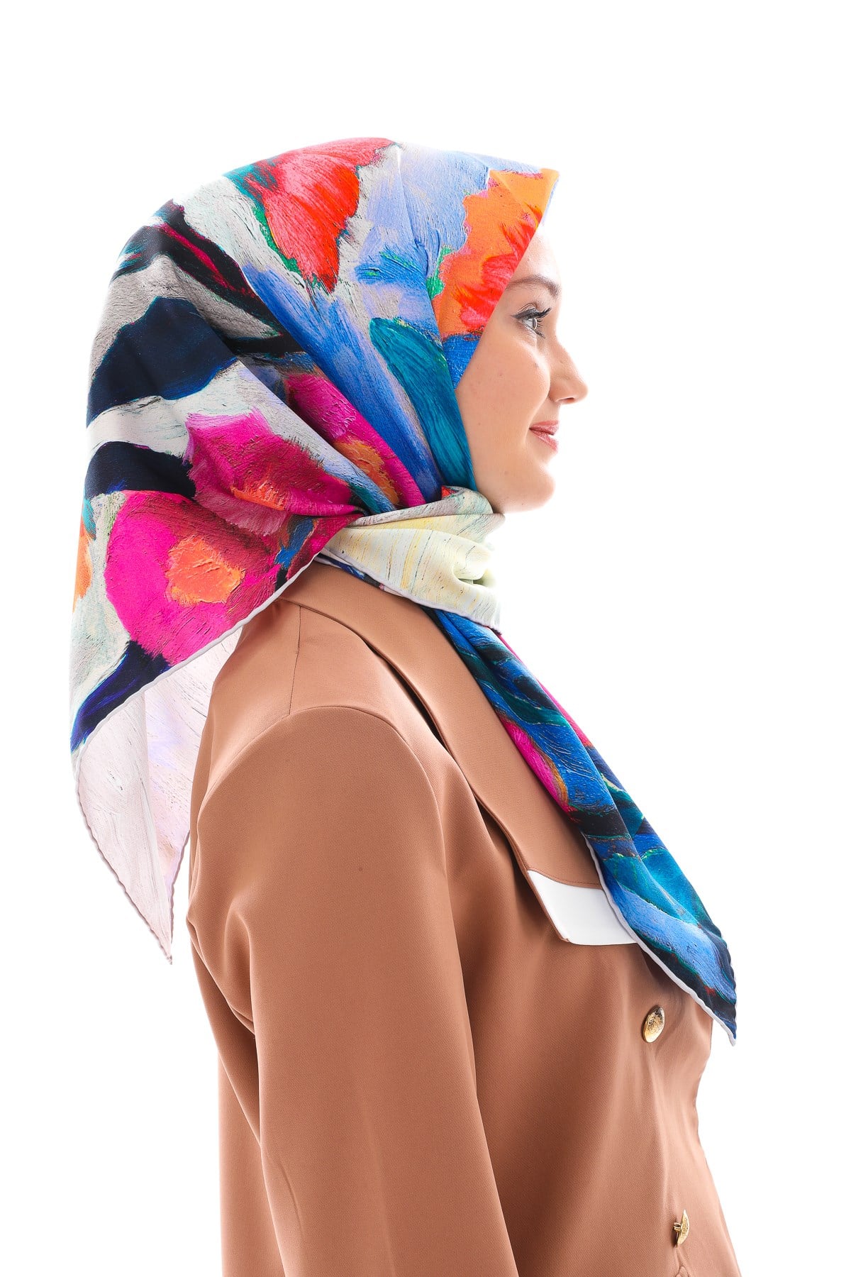 EŞARPÇiçekli Desen Gold Seri Twill Eşarp Askısı ile Birlikte 90x90 cm