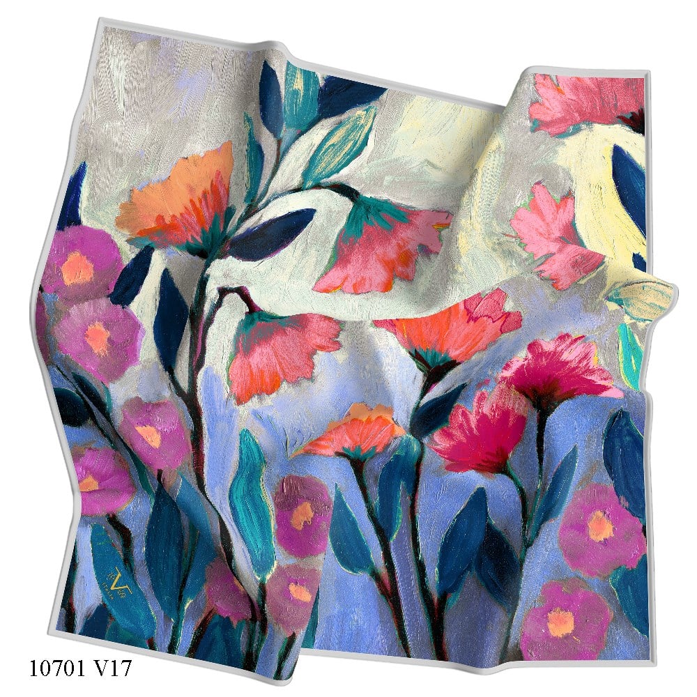 EŞARPÇiçekli Desen Gold Seri Twill Eşarp Askısı ile Birlikte 90x90 cm