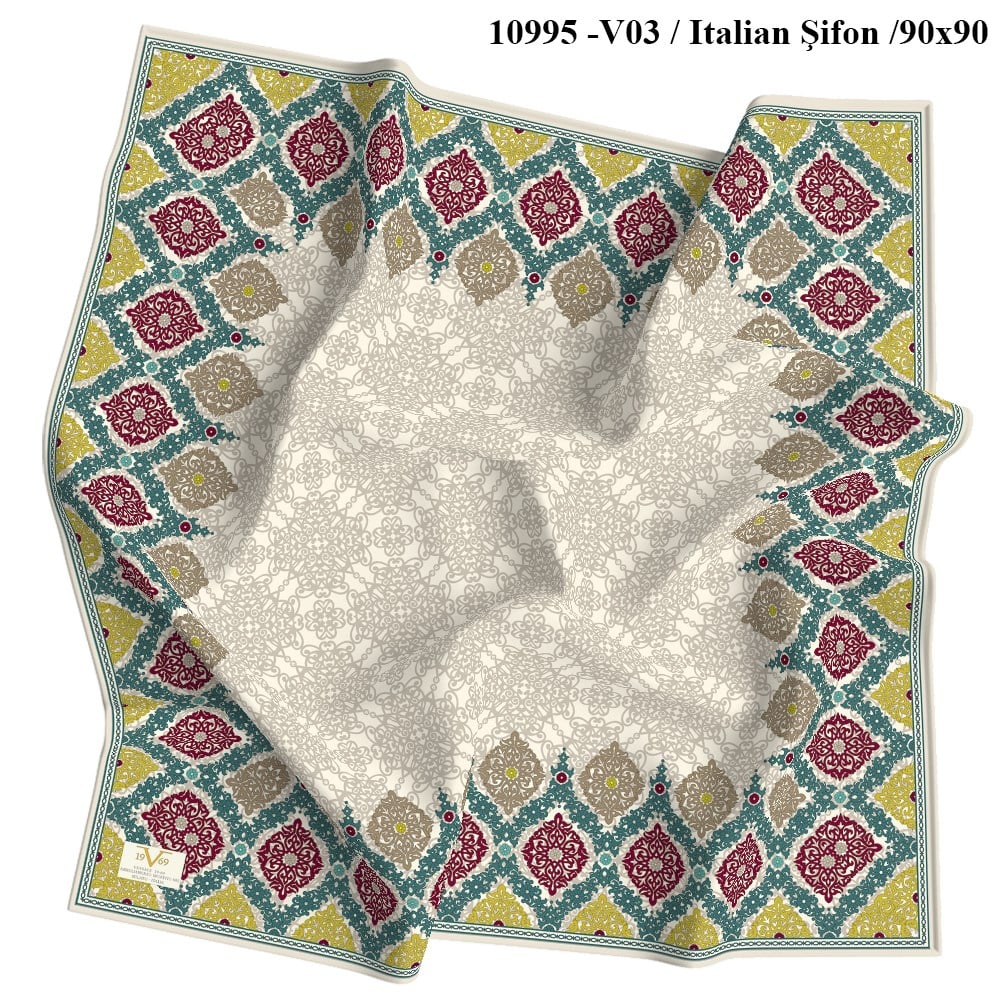 EŞARPDantel Desen İtalyan Şifon Seri Eşarp Askısı ile Birlikte 90x90 cm