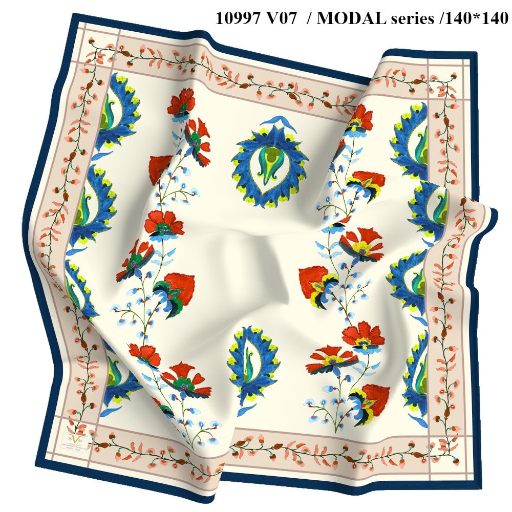 EŞARPÇiçek Desen Dimi Modal Seri Eşarp  l Askısı ile Birlikte 130x130 cm