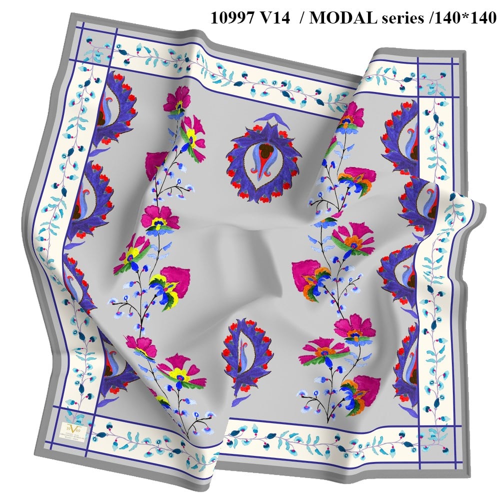 EŞARPÇiçek Desen Dimi Modal Seri Eşarp  l Askısı ile Birlikte 130x130 cm