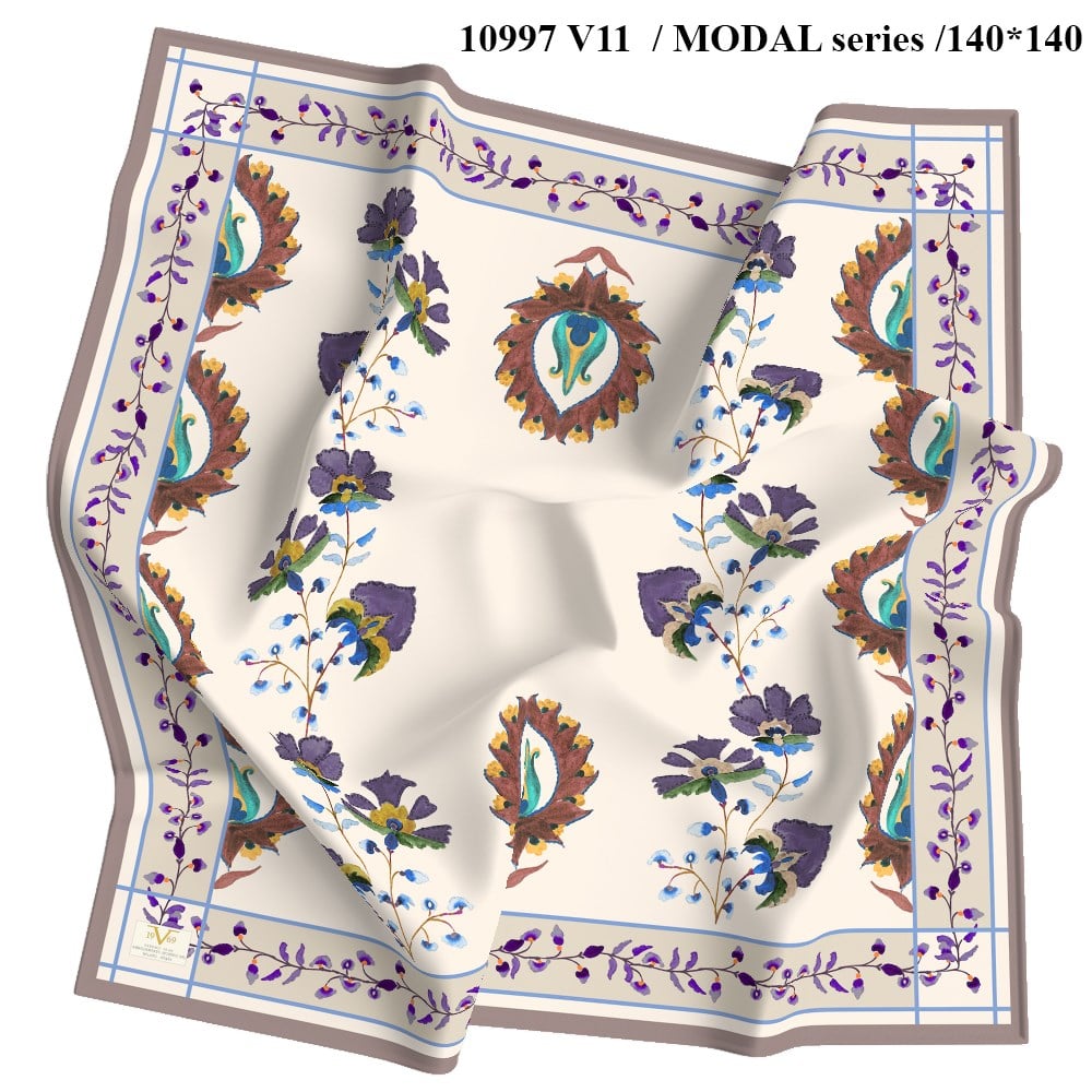 EŞARPÇiçek Desen Dimi Modal Seri Eşarp  l Askısı ile Birlikte 130x130 cm