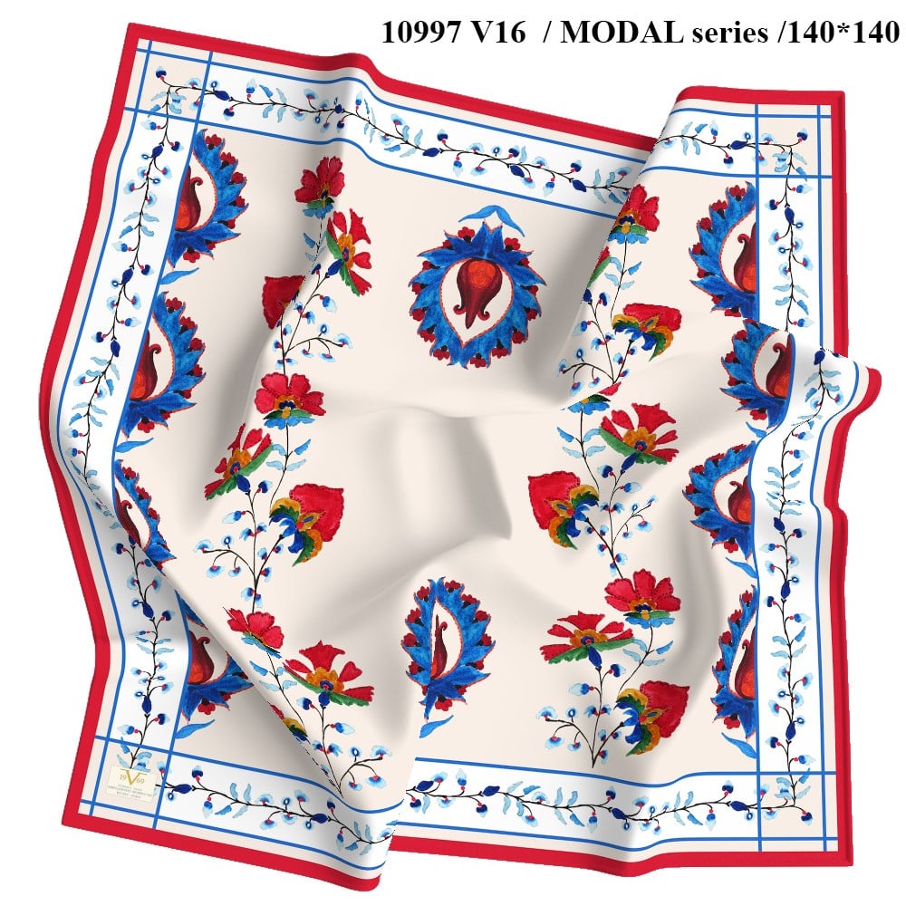 EŞARPÇiçek Desen Dimi Modal Seri Eşarp  l Askısı ile Birlikte 130x130 cm