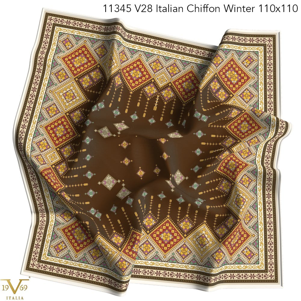 ScarfDesenli Kışlık İtalyan Şifon Eşarp Askısı ile Birlikte 110x110 cm