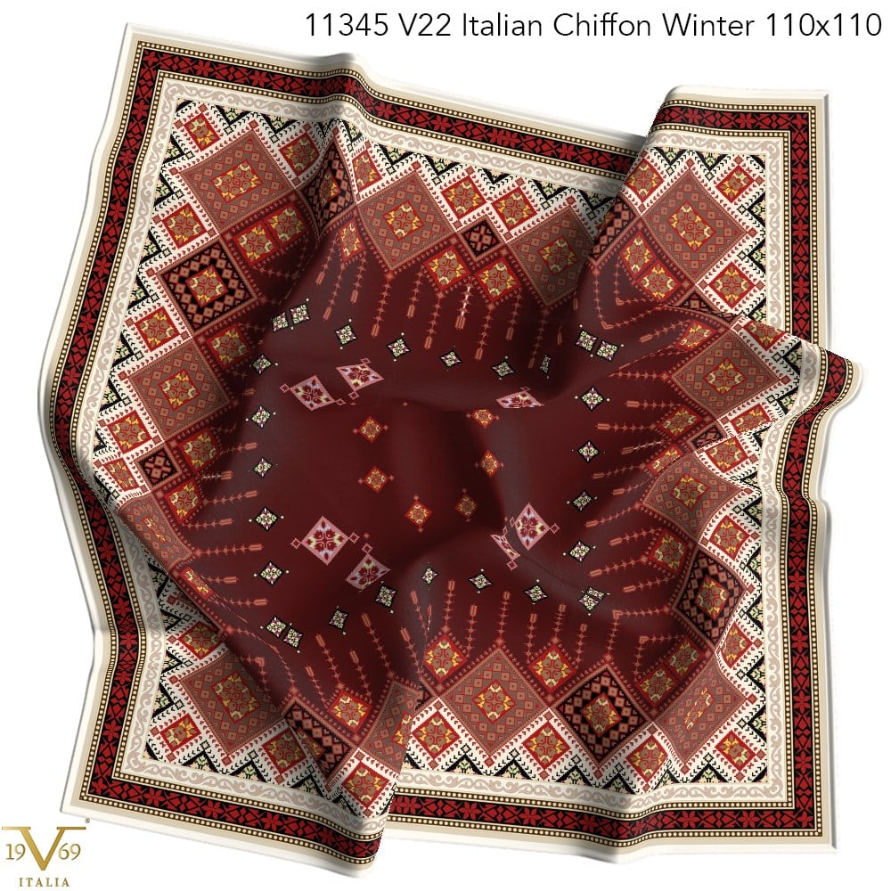 ScarfDesenli Kışlık İtalyan Şifon Eşarp Askısı ile Birlikte 110x110 cm