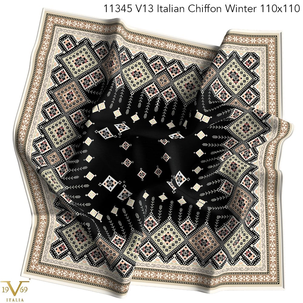 ScarfDesenli Kışlık İtalyan Şifon Eşarp Askısı ile Birlikte 110x110 cm