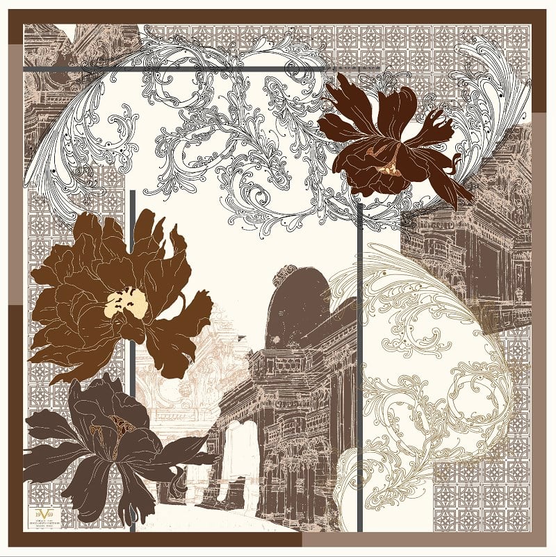 ScarfDesenli Kışlık İtalyan Şifon Eşarp Askısı ile Birlikte 110x110 cm