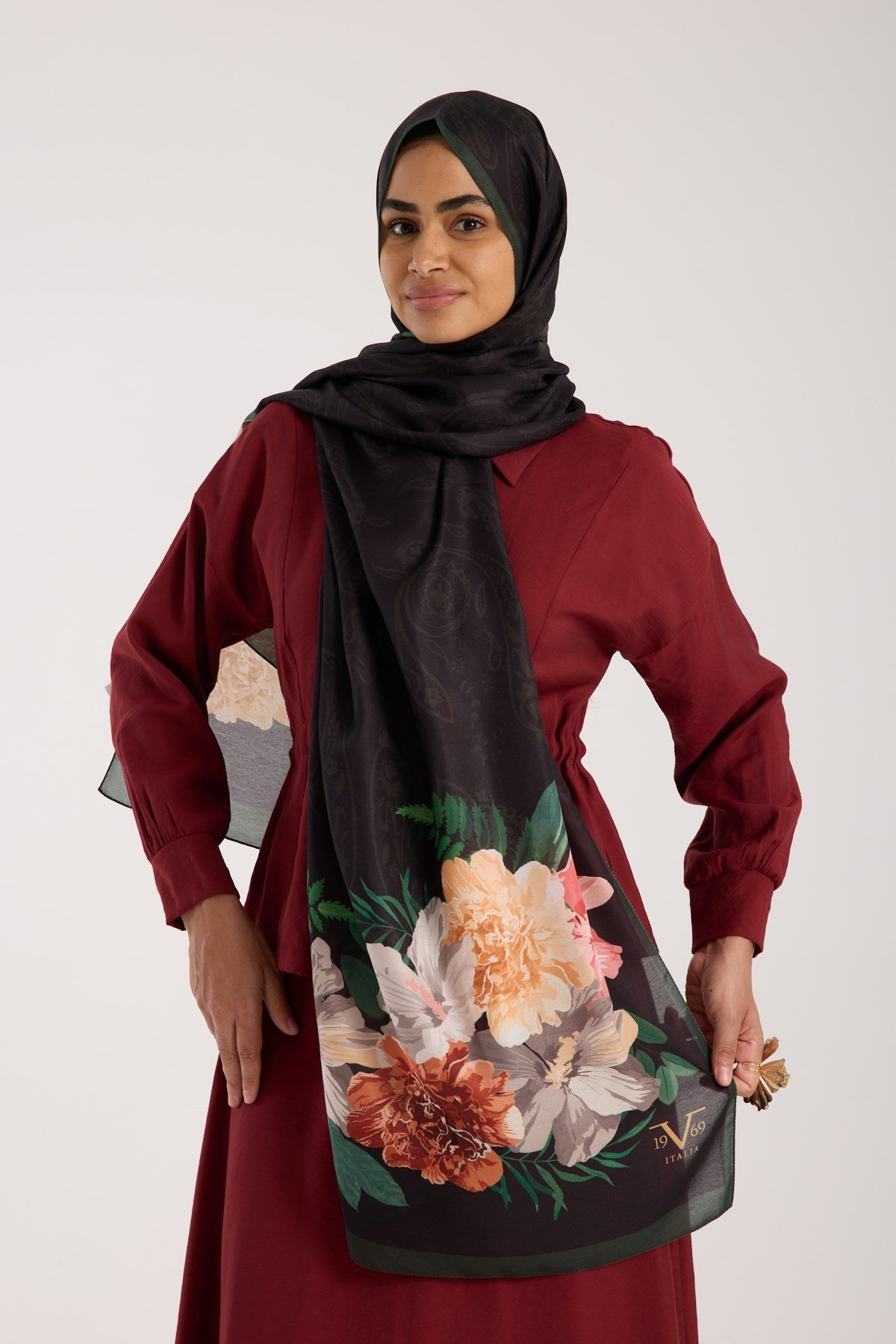 PAVIA ŞALÇiçekli Desen Pavia Seri Şal Askısı ile Birlikte 90X200 cm