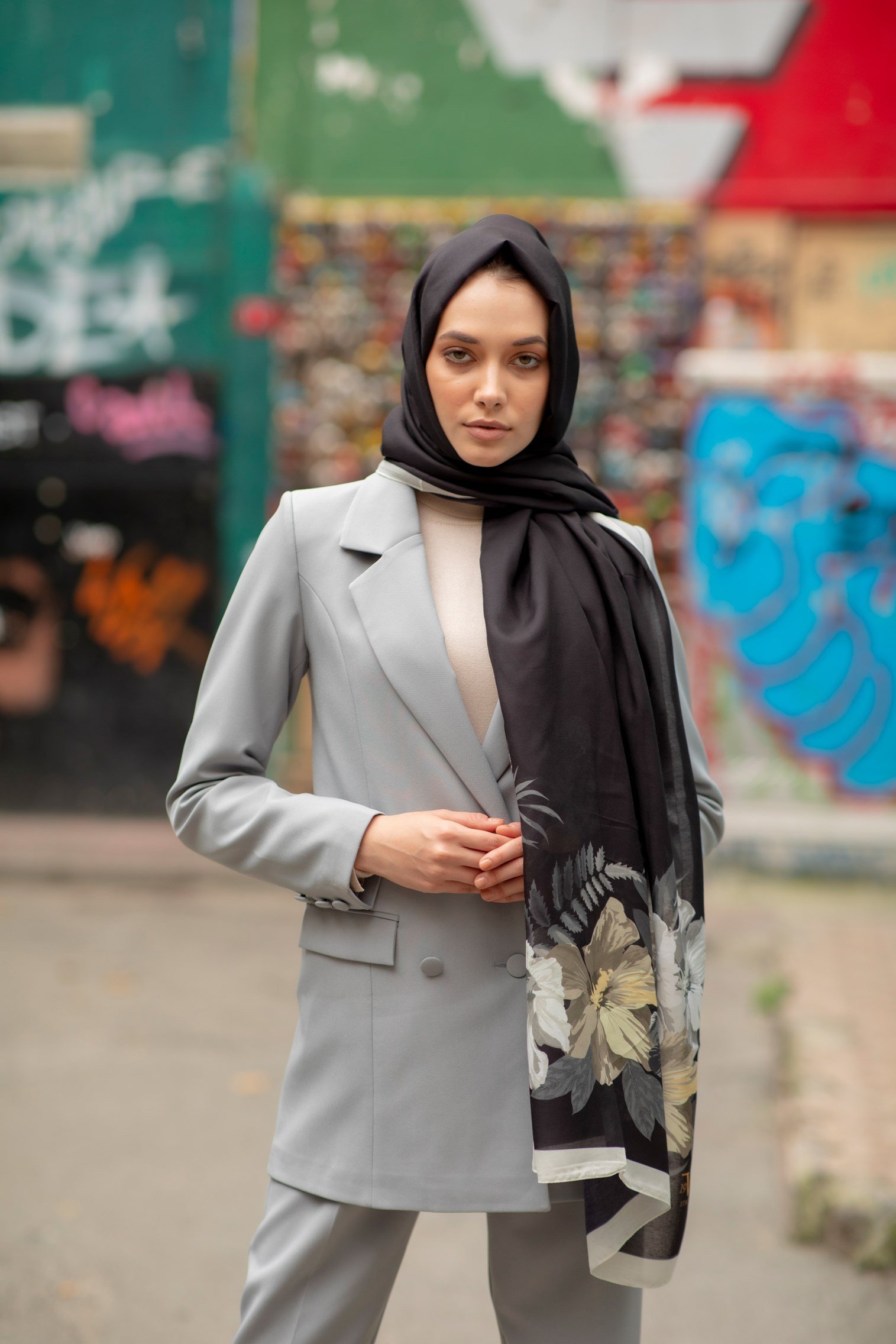 PAVIA ŞALÇiçekli Desen Pavia Seri Şal Askısı ile Birlikte 90X200 cm