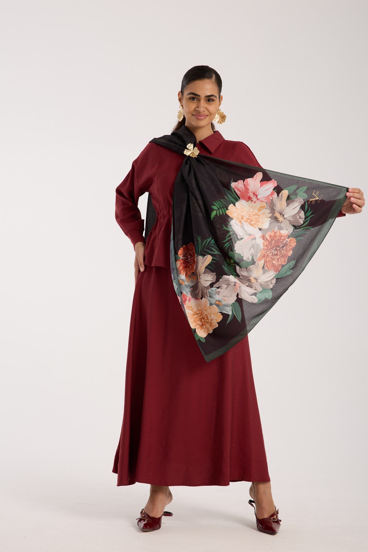 PAVIA ŞALÇiçekli Desen Pavia Seri Şal Askısı ile Birlikte 90X200 cm