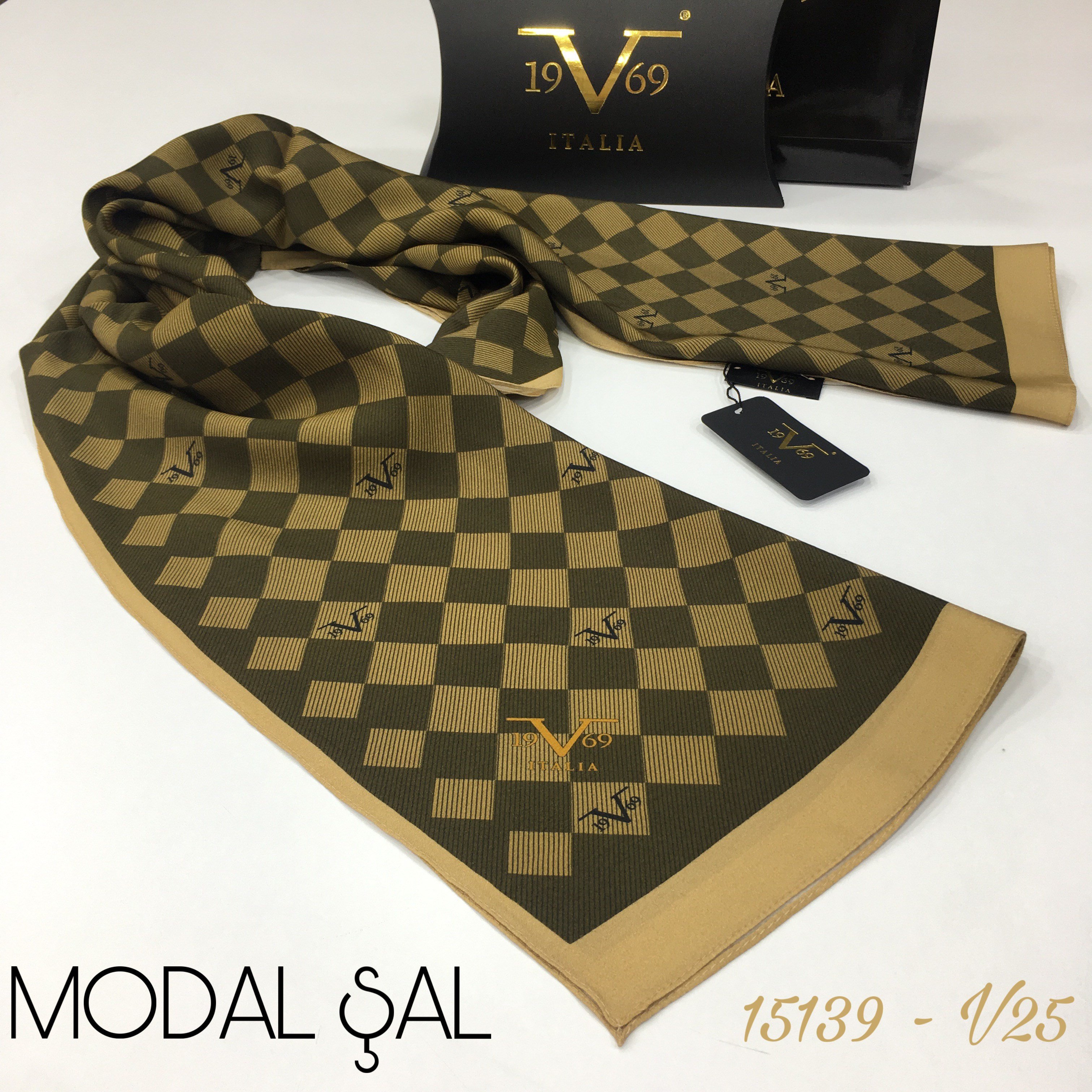 ŞALGeometrik Desen Modal Seri Şal Askısı ile Birlikte 75x190 cm