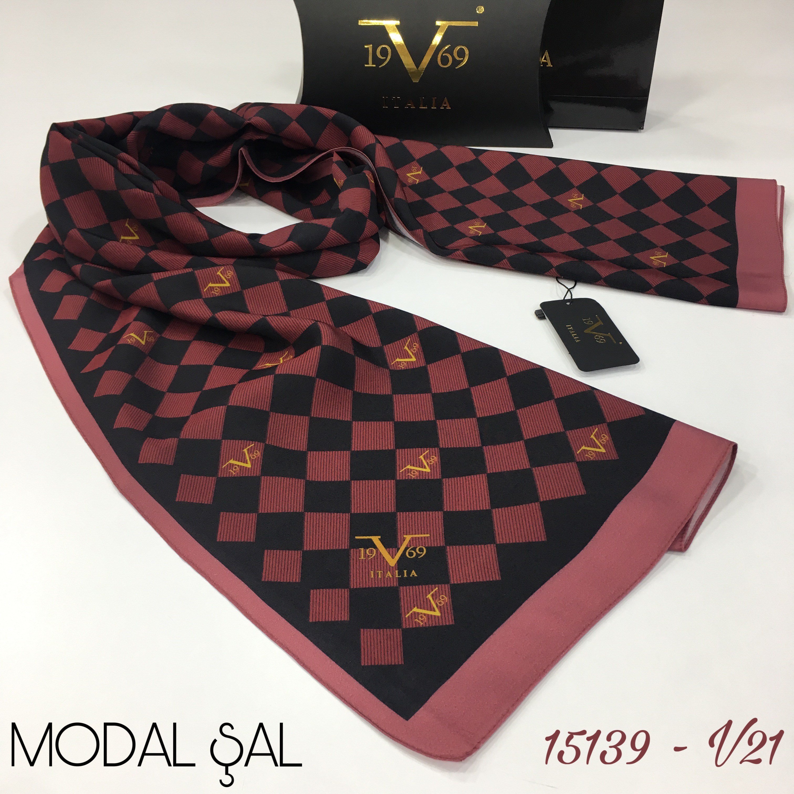 ŞALGeometrik Desen Modal Seri Şal Askısı ile Birlikte 75x190 cm