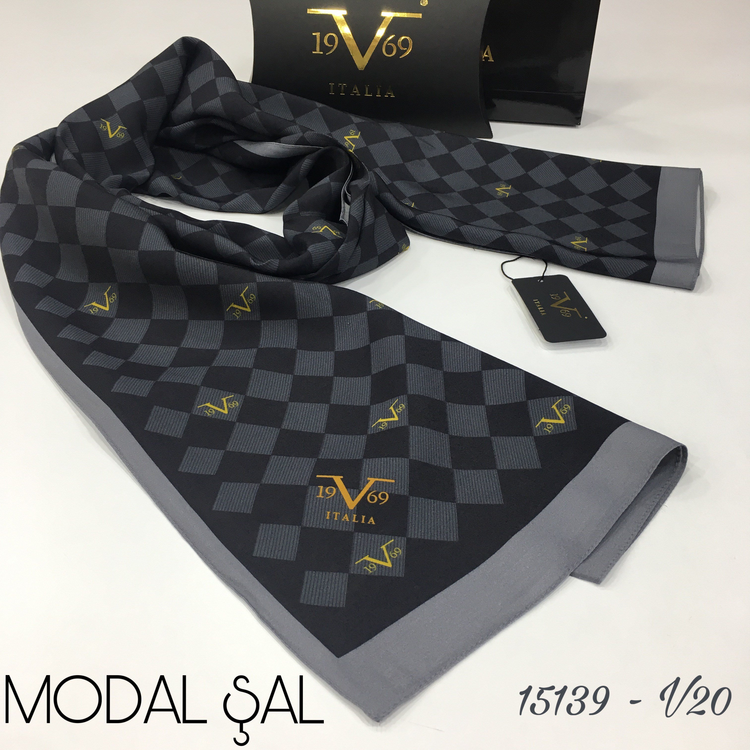 ŞALGeometrik Desen Modal Seri Şal Askısı ile Birlikte 75x190 cm