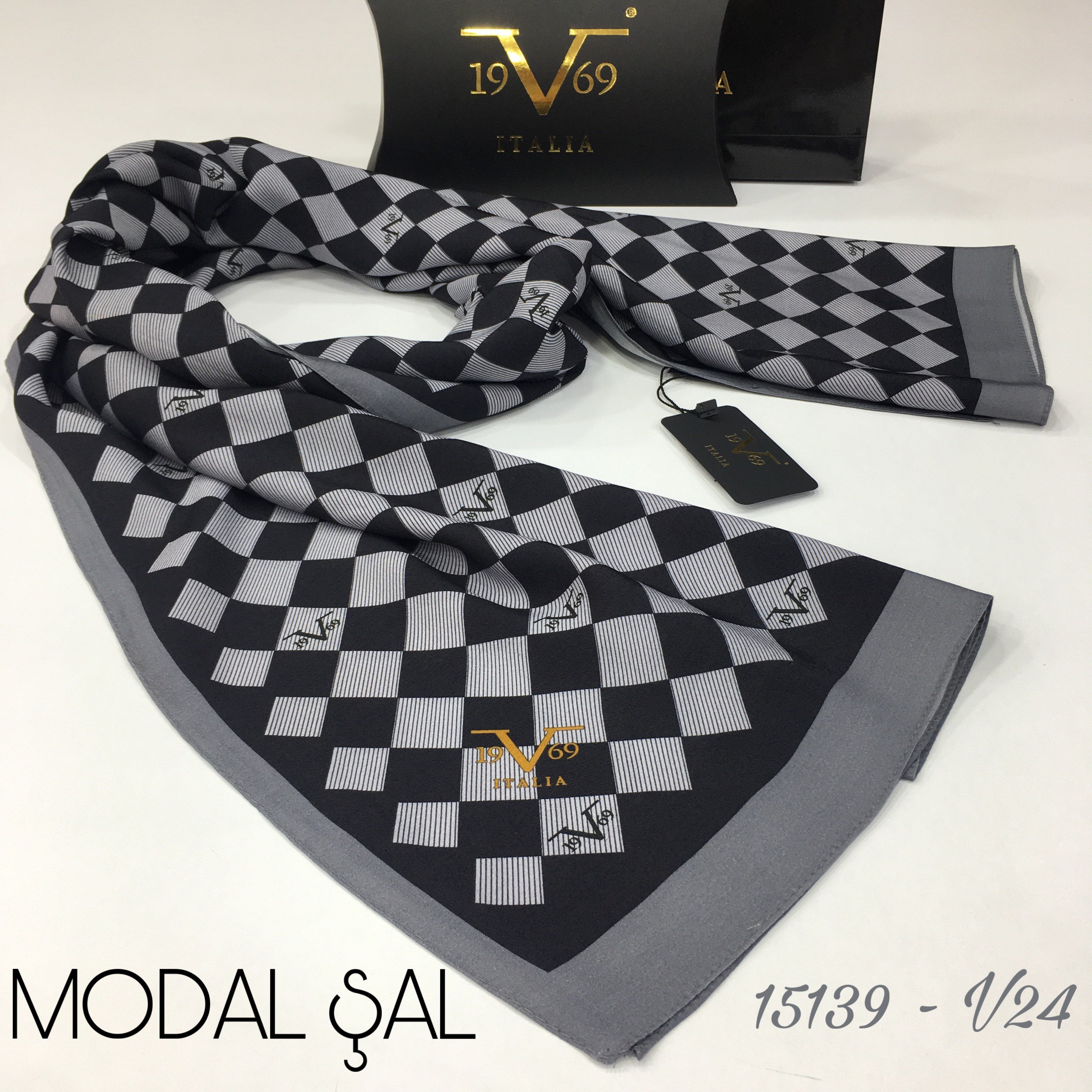 ŞALGeometrik Desen Modal Seri Şal Askısı ile Birlikte 75x190 cm