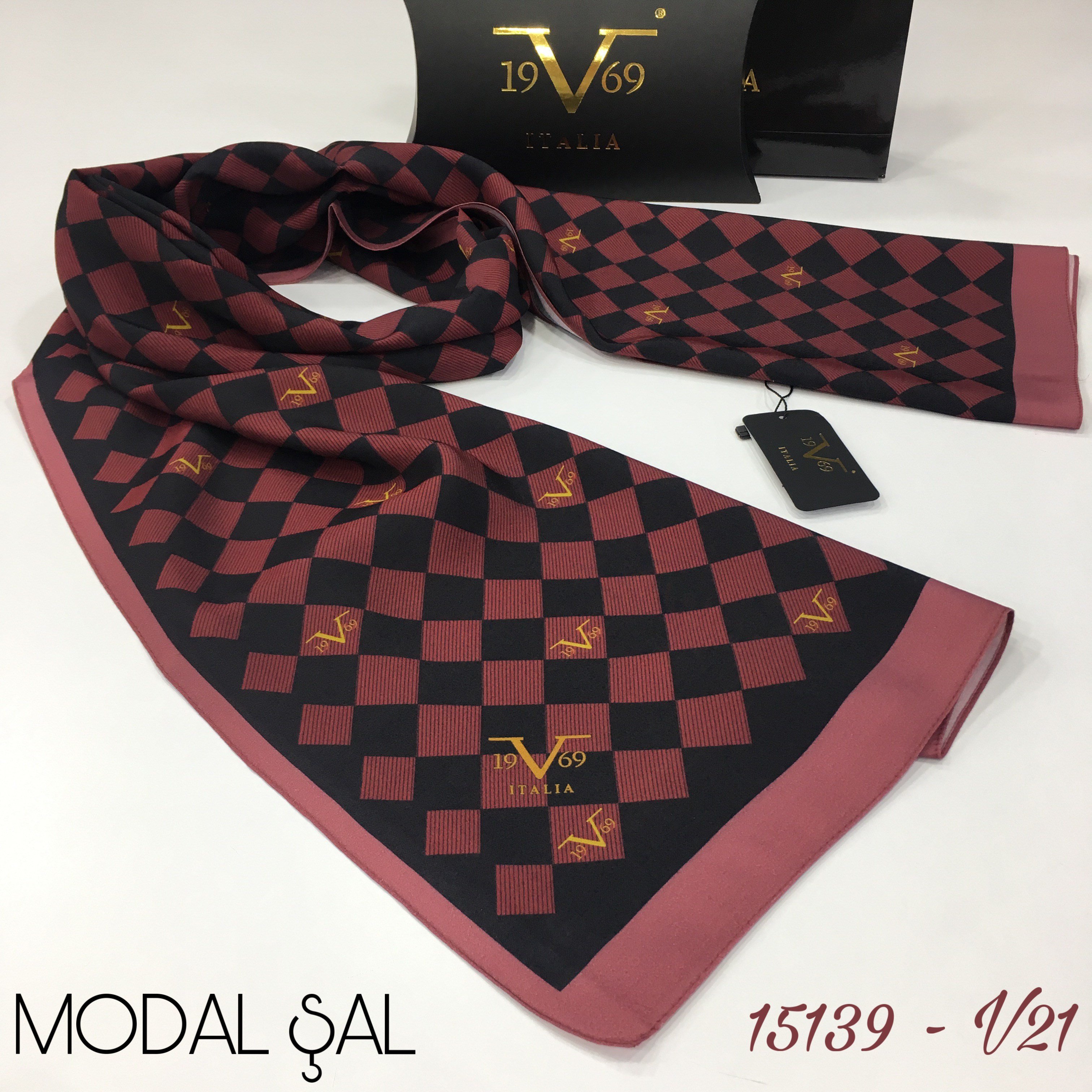 ŞALGeometrik Desen Modal Seri Şal Askısı ile Birlikte 75x190 cm