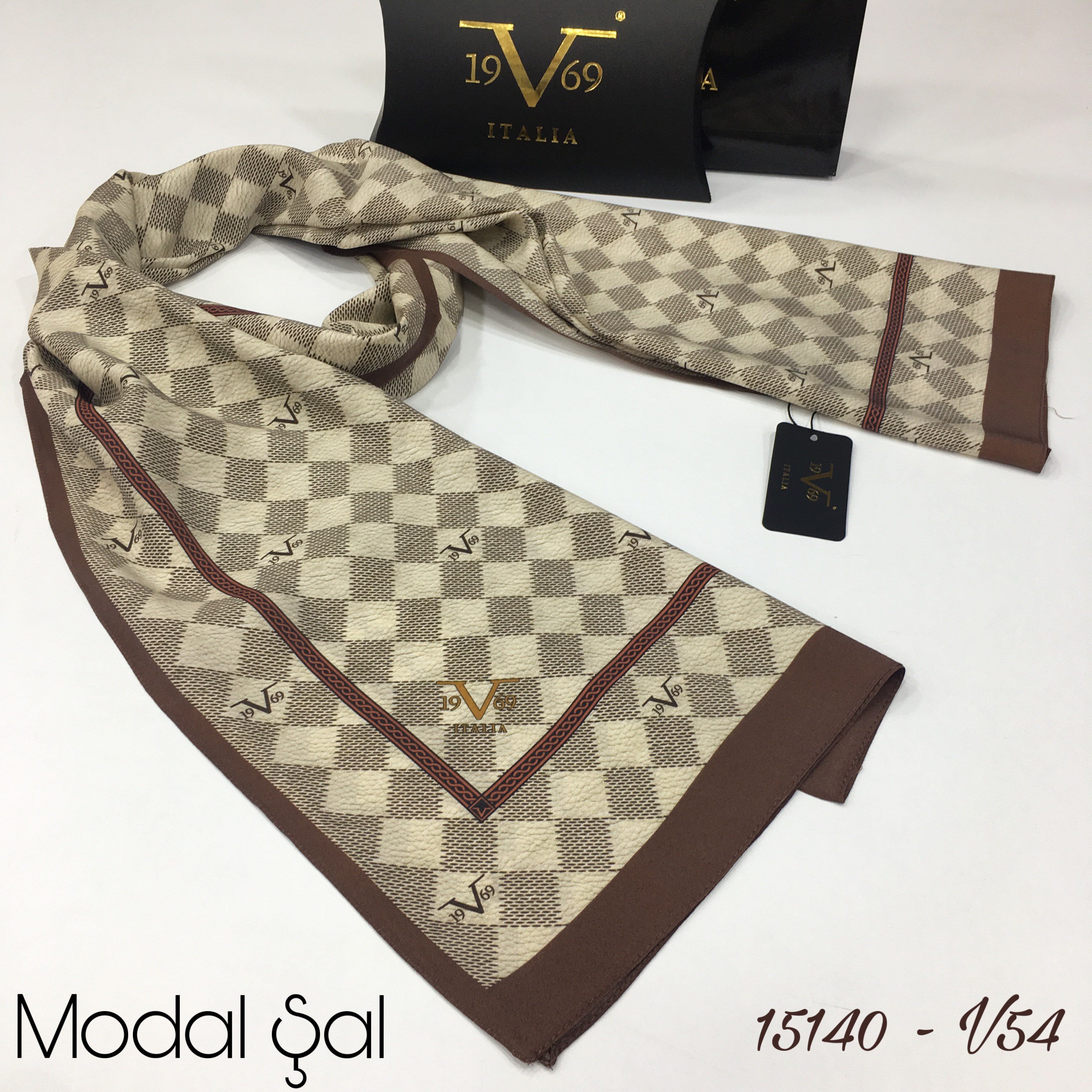 MODAL ŞALGeometrik Desen Modal Seri Şal Askısı ile Birlikte 75x190 cm