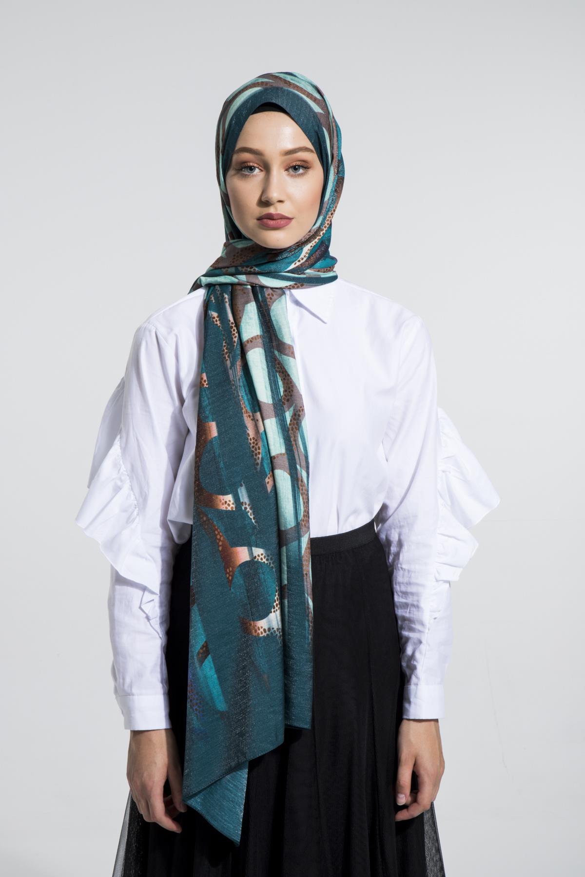 Geometrik Desen Elegante Seri Viscon Şal Askısı ile Birlikte 75x200 cm