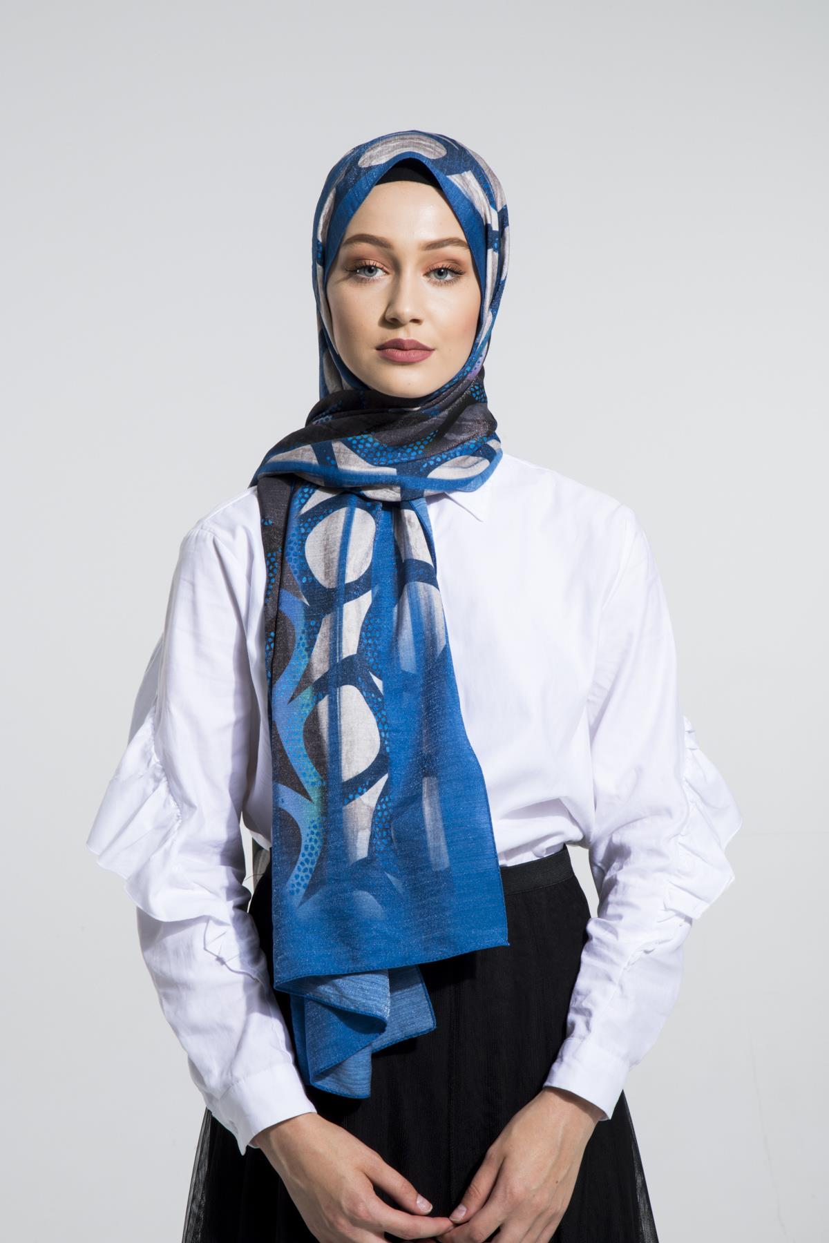 Geometrik Desen Elegante Seri Viscon Şal Askısı ile Birlikte 75x200 cm