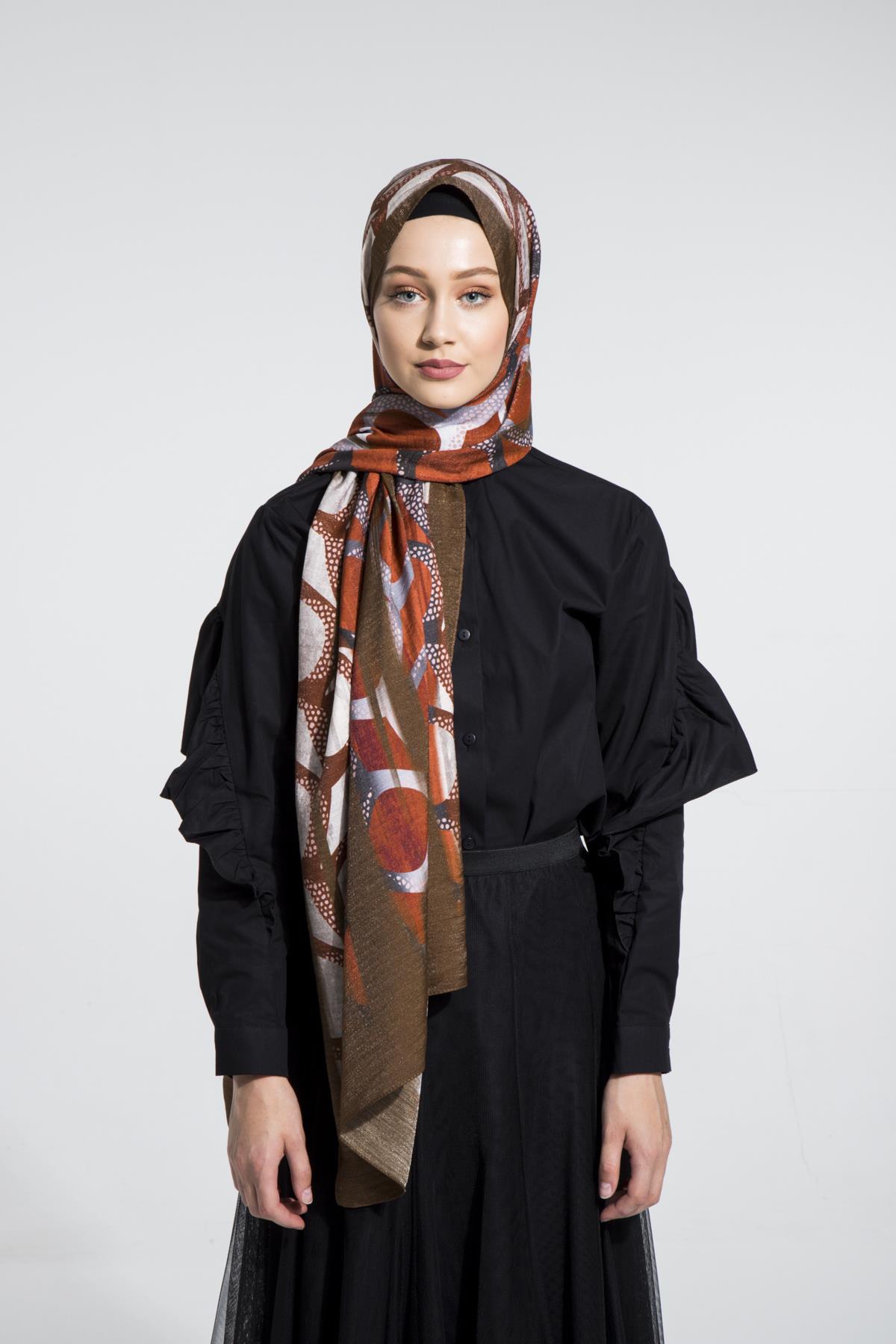 Geometrik Desen Elegante Seri Viscon Şal Askısı ile Birlikte 75x200 cm