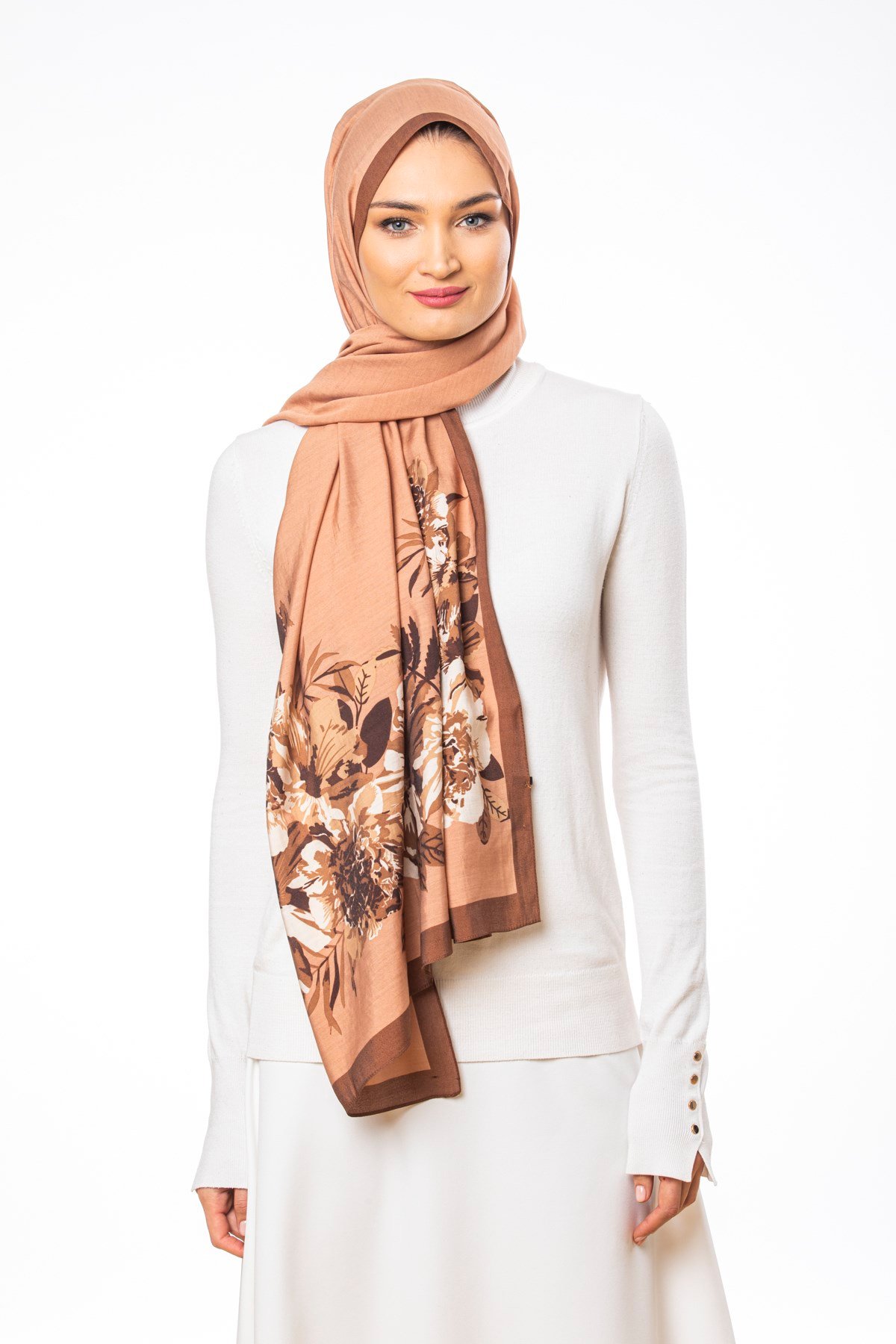 MODAL ŞALÇiçekli Desen Modal Seri Şal Askısı ile Birlikte 75x200 cm
