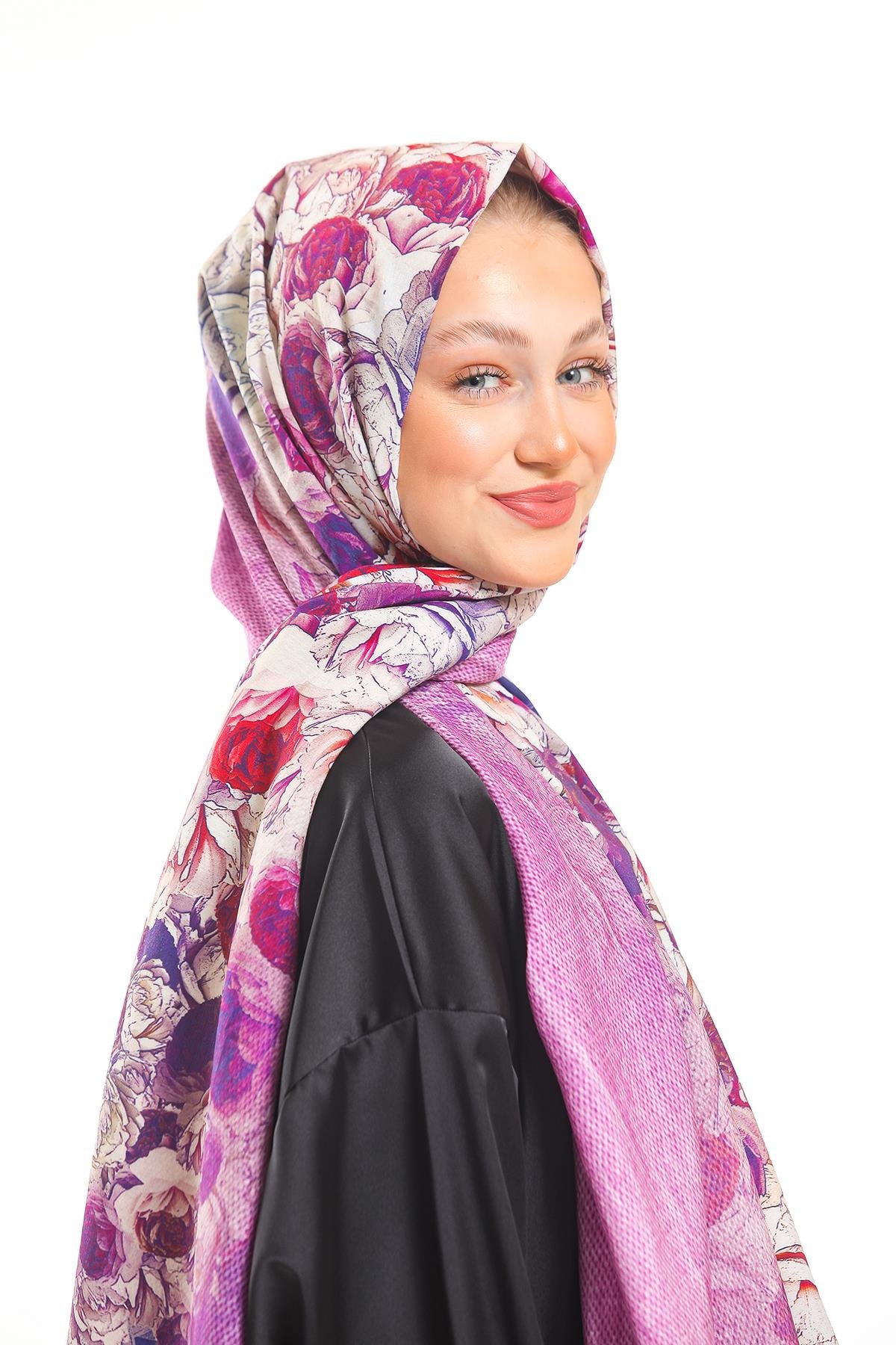 Çiçekli Desen Elegante Seri Viscon Şal Askısı İle Birlikte 75x200 cm
