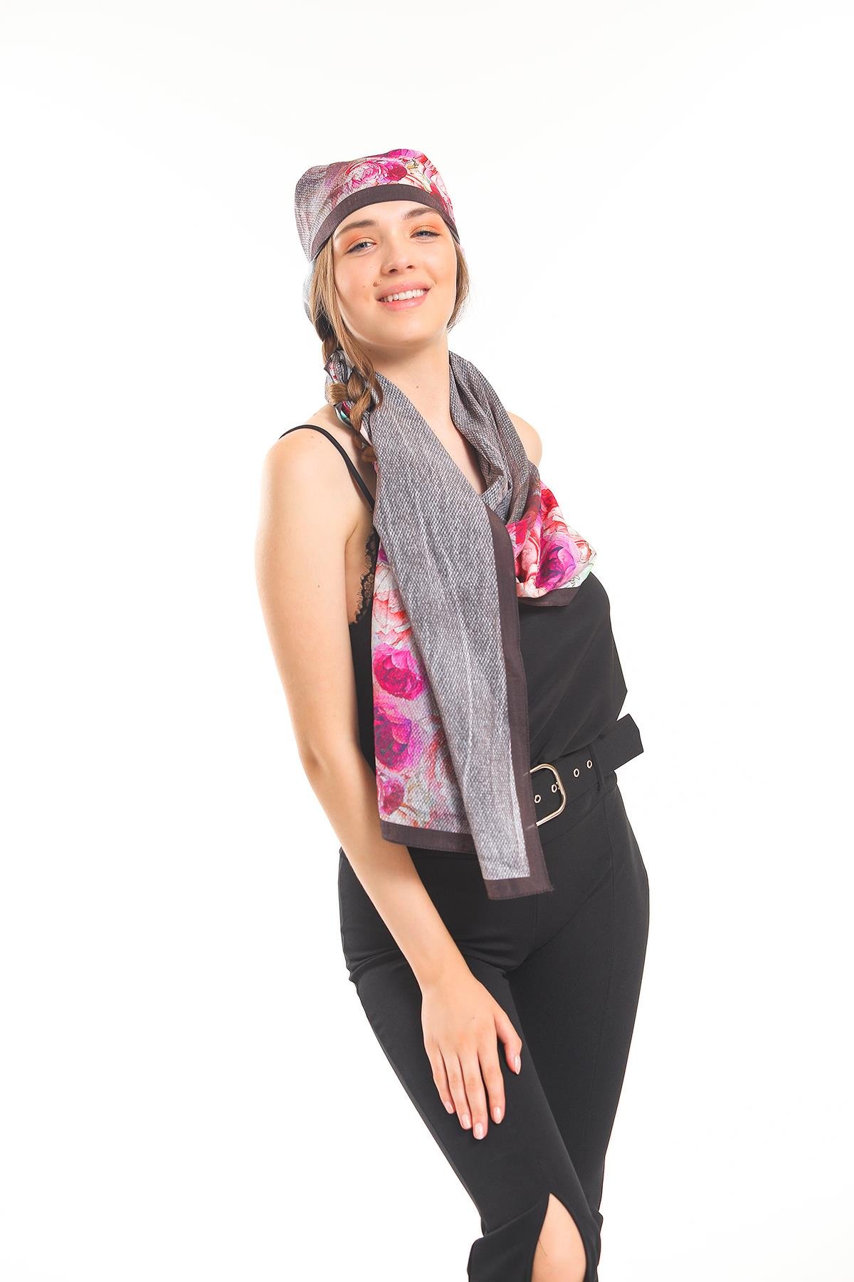 Çiçekli Desen Elegante Seri Viscon Şal Askısı İle Birlikte 75x200 cm