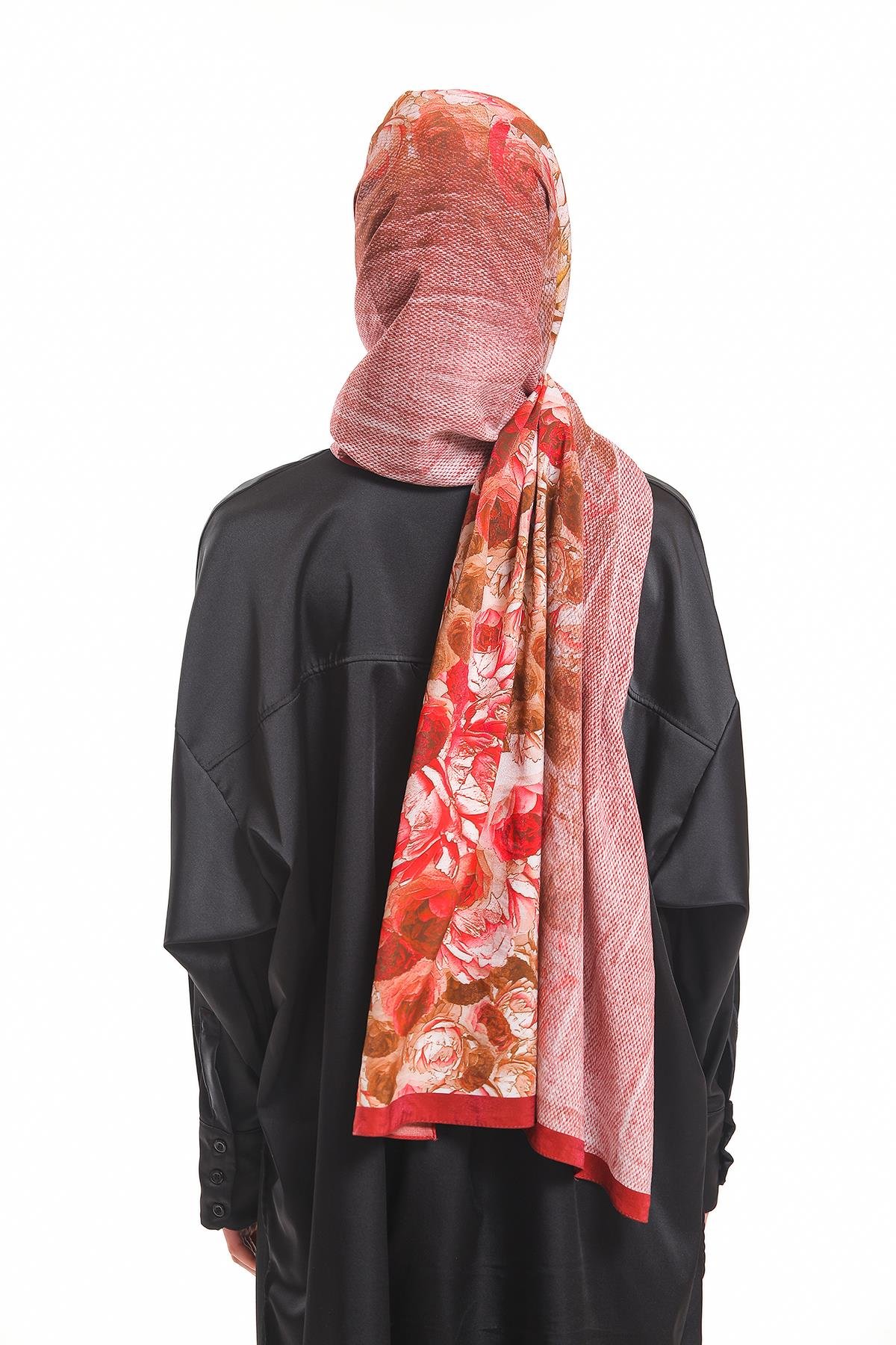 Çiçekli Desen Elegante Seri Viscon Şal Askısı İle Birlikte 75x200 cm