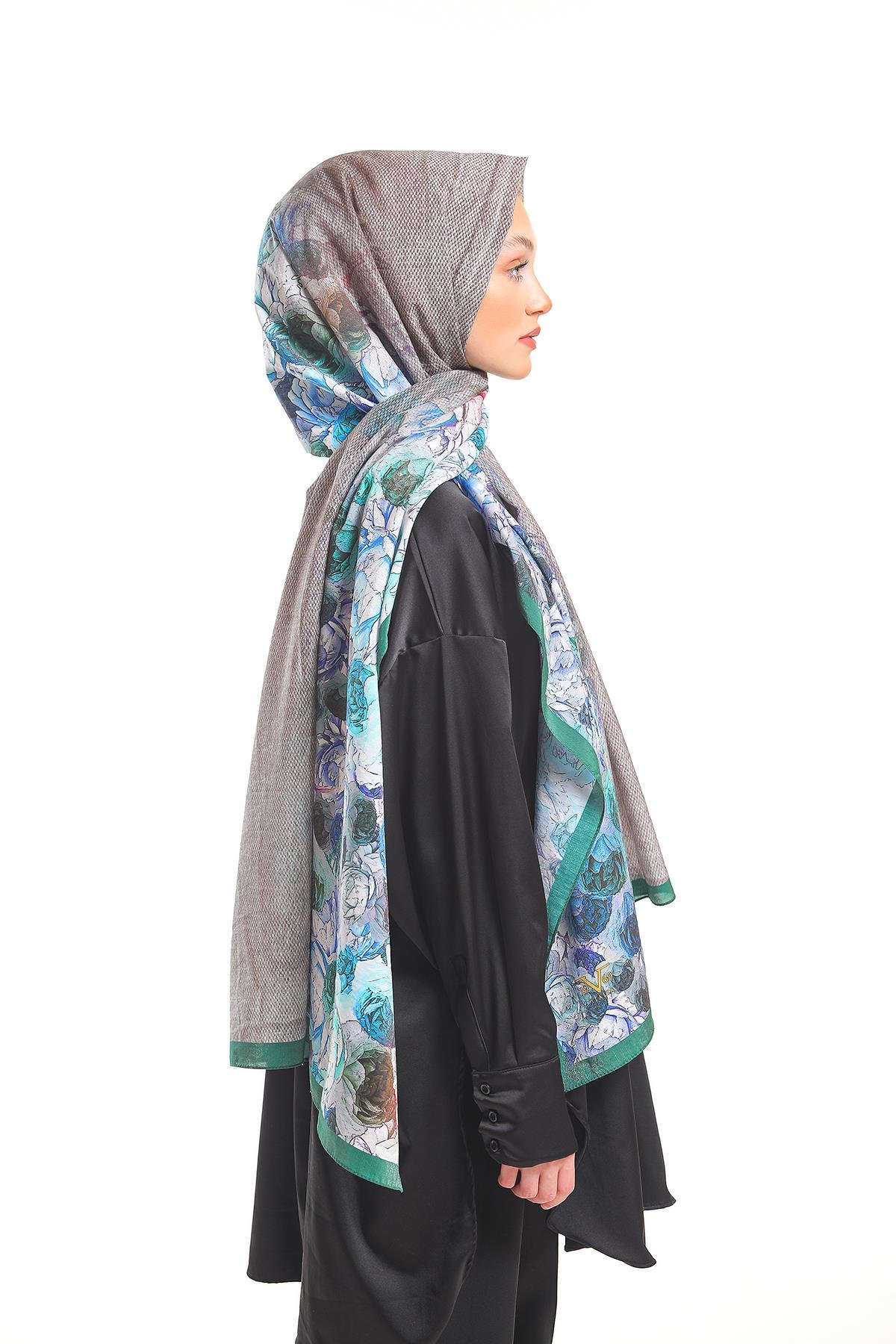 Çiçekli Desen Elegante Seri Viscon Şal Askısı İle Birlikte 75x200 cm
