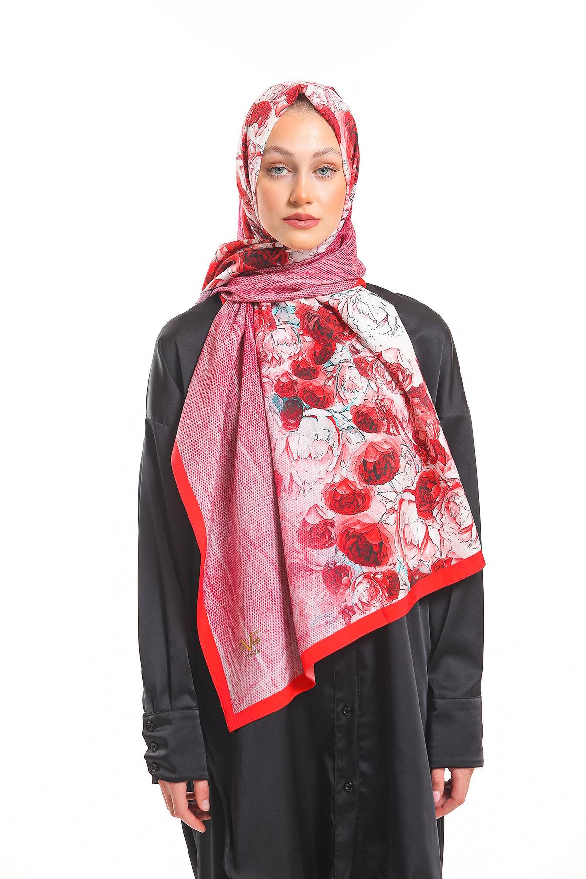 Çiçekli Desen Elegante Seri Viscon Şal Askısı İle Birlikte 75x200 cm