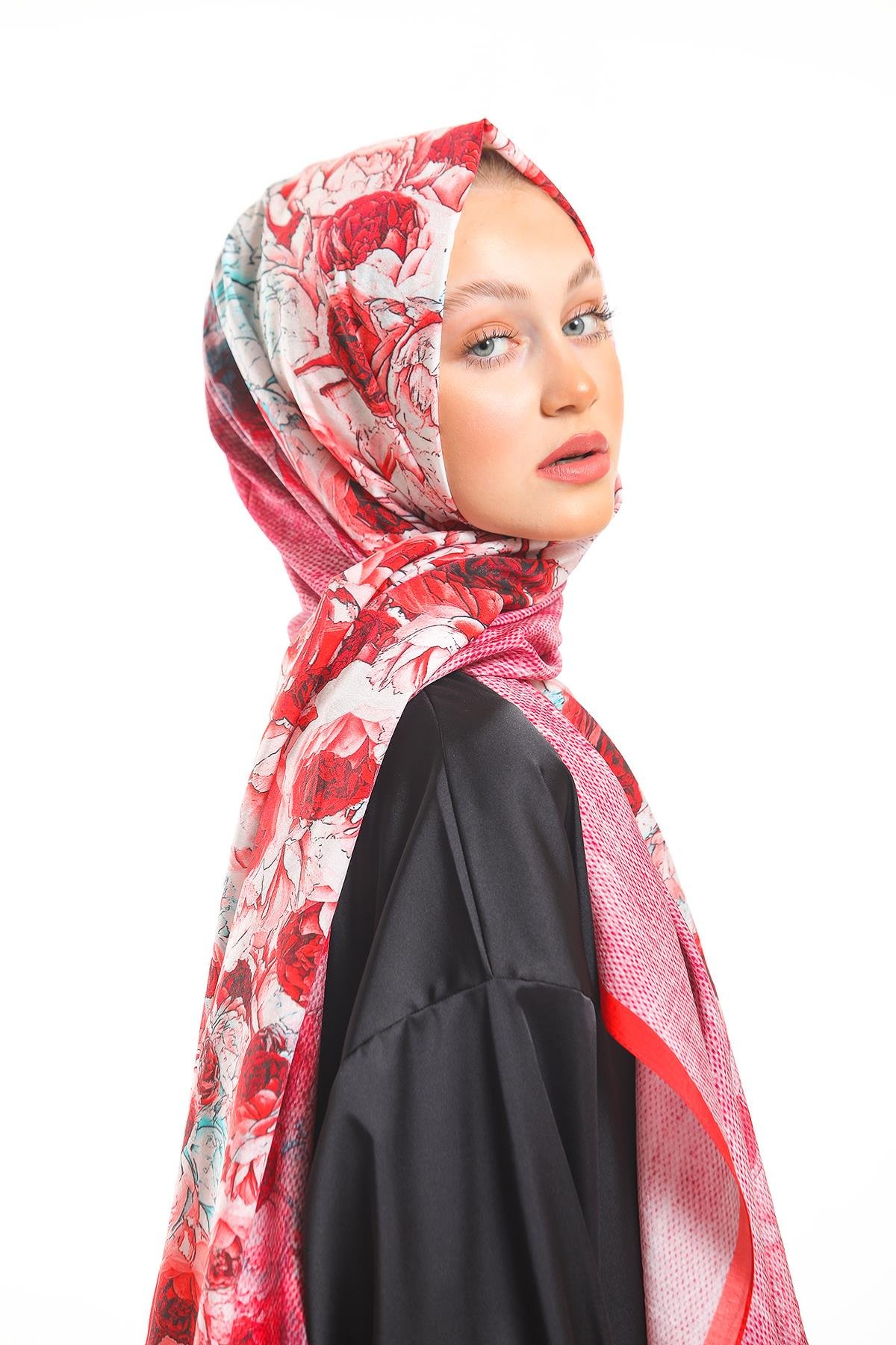 Çiçekli Desen Elegante Seri Viscon Şal Askısı İle Birlikte 75x200 cm