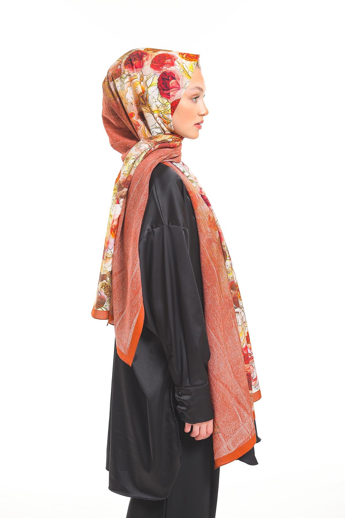 Çiçekli Desen Elegante Seri Viscon Şal Askısı İle Birlikte 75x200 cm