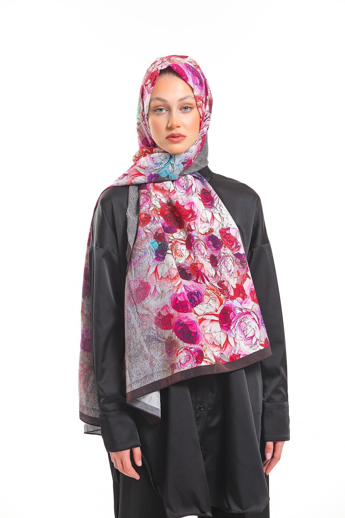 Çiçekli Desen Elegante Seri Viscon Şal Askısı İle Birlikte 75x200 cm