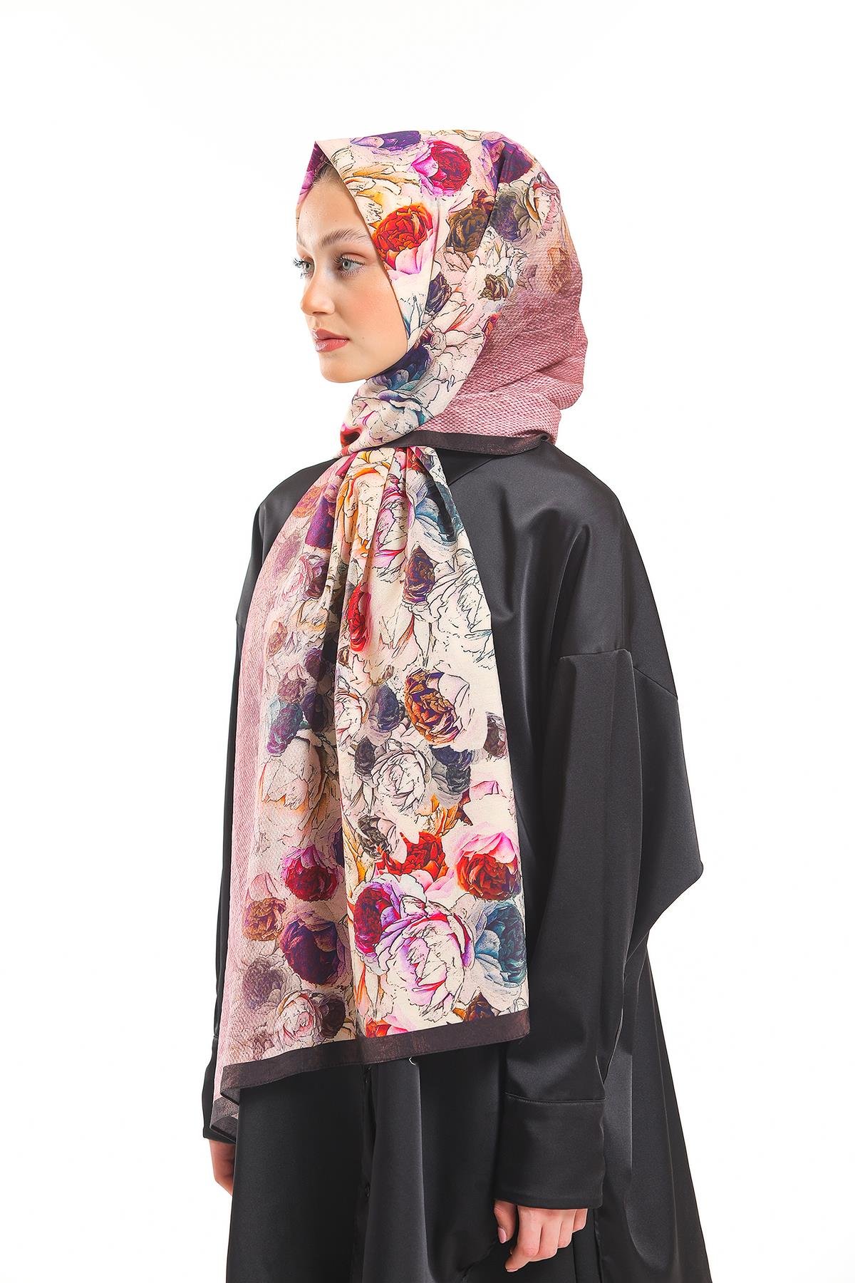 Çiçekli Desen Elegante Seri Viscon Şal Askısı İle Birlikte 75x200 cm