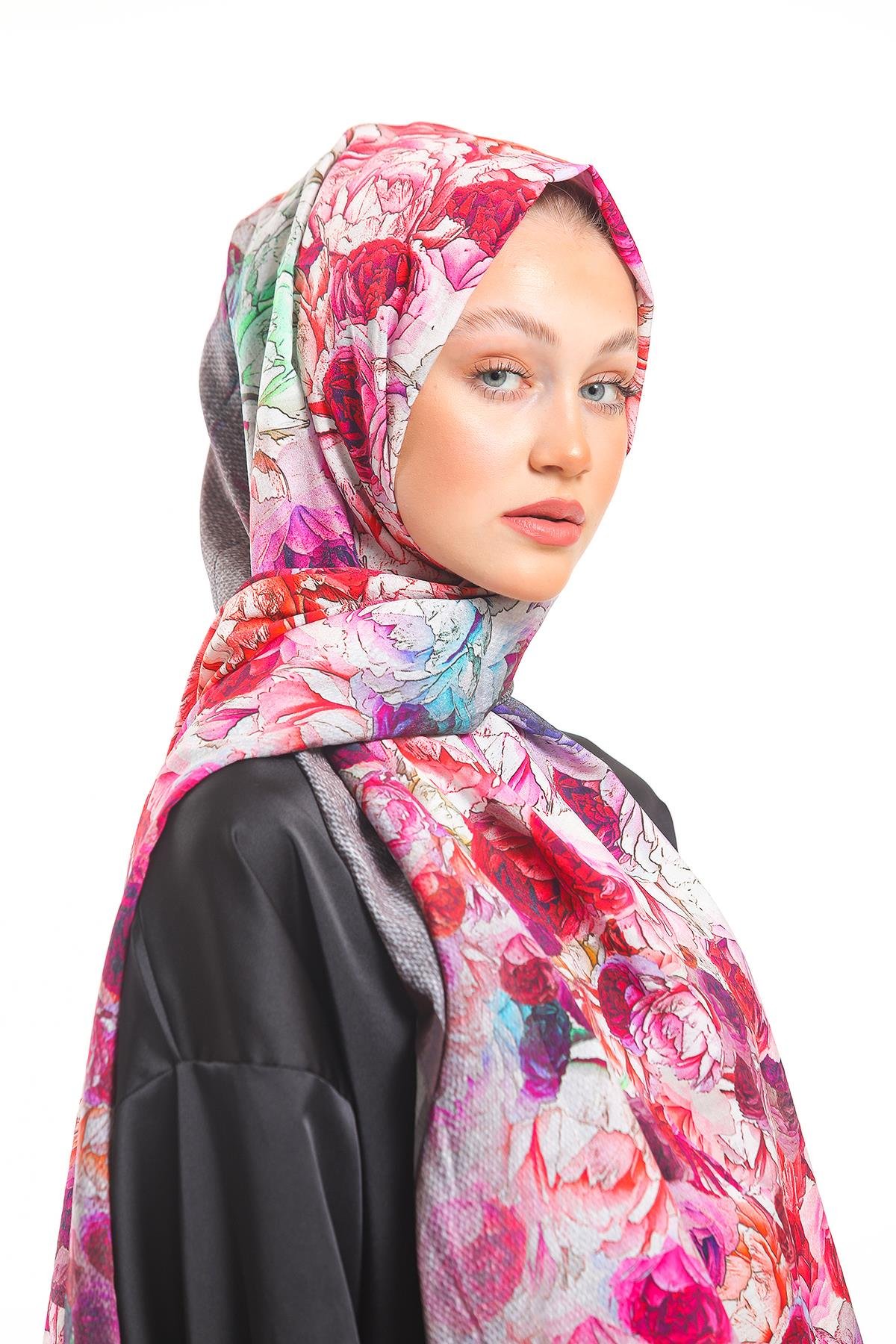 Çiçekli Desen Elegante Seri Viscon Şal Askısı İle Birlikte 75x200 cm