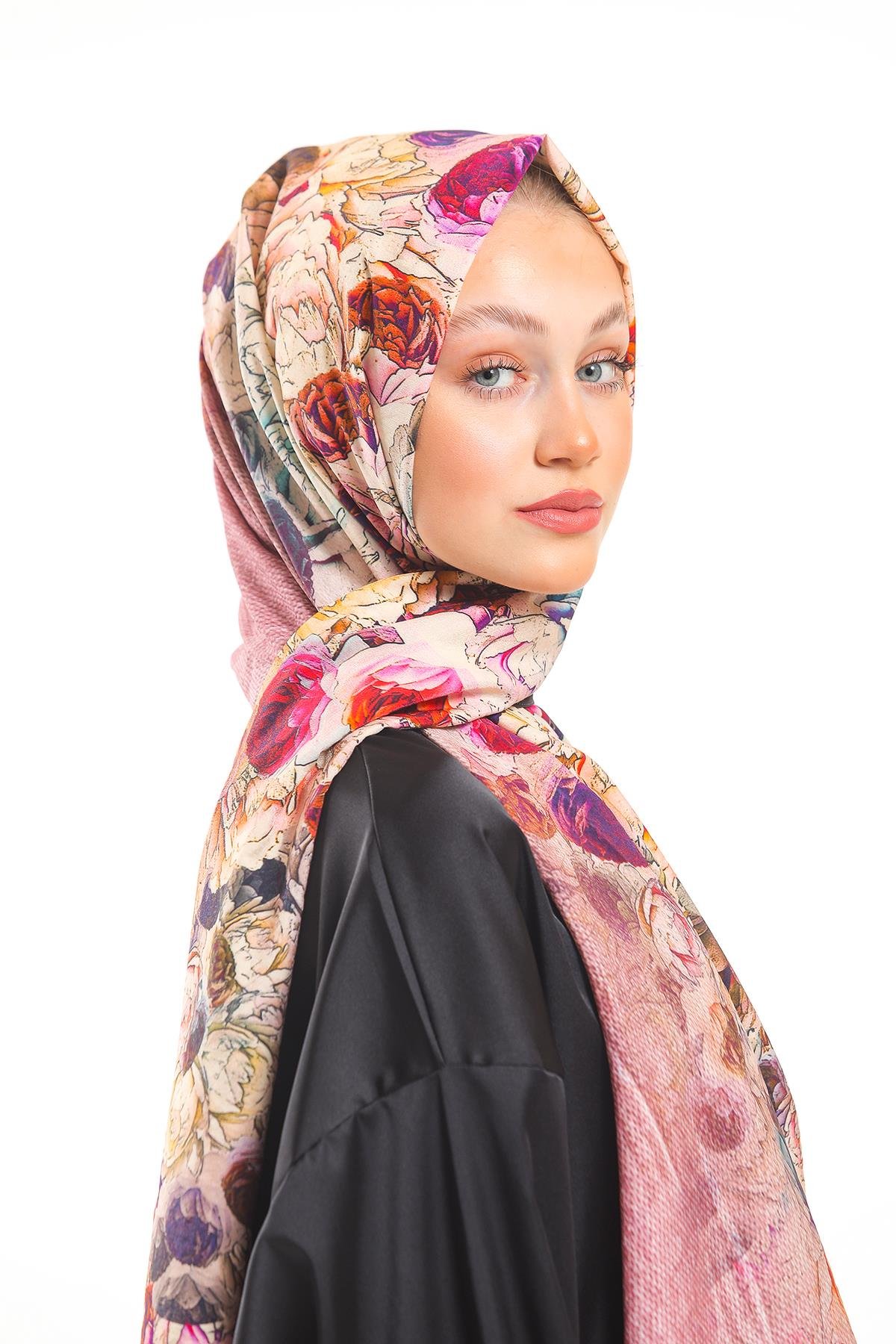 Çiçekli Desen Elegante Seri Viscon Şal Askısı İle Birlikte 75x200 cm