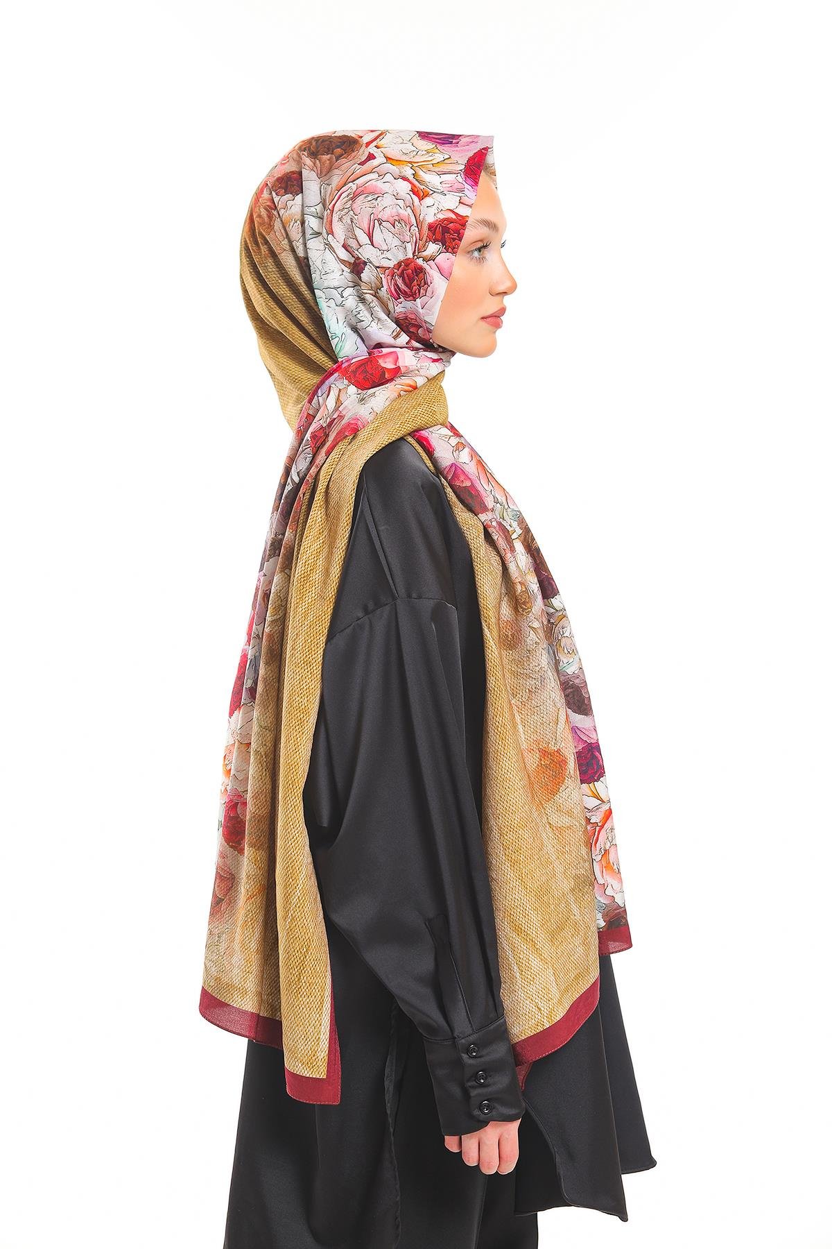 Çiçekli Desen Elegante Seri Viscon Şal Askısı İle Birlikte 75x200 cm