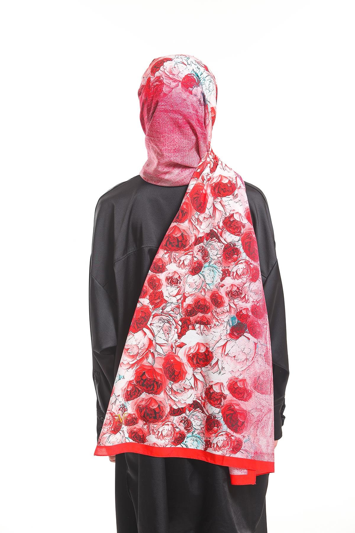 Çiçekli Desen Elegante Seri Viscon Şal Askısı İle Birlikte 75x200 cm