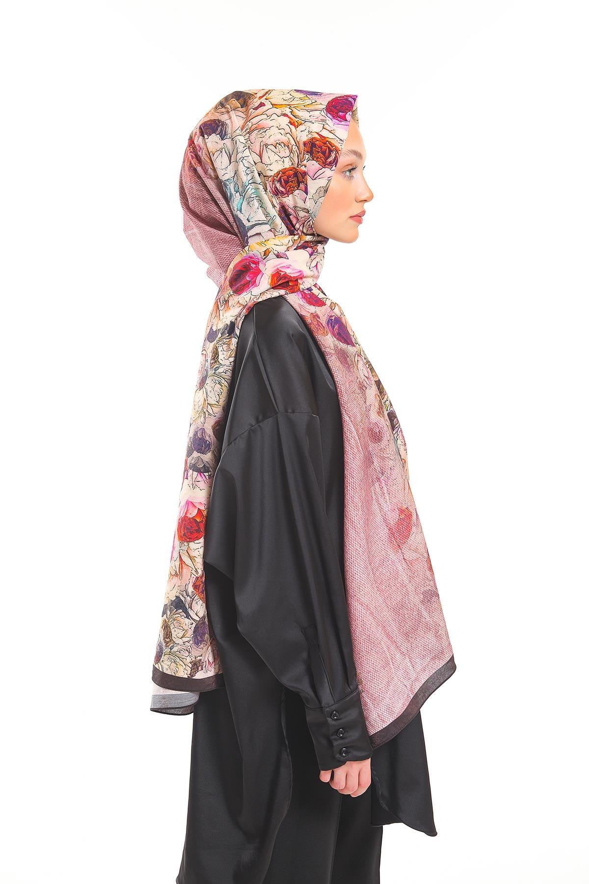 Çiçekli Desen Elegante Seri Viscon Şal Askısı İle Birlikte 75x200 cm