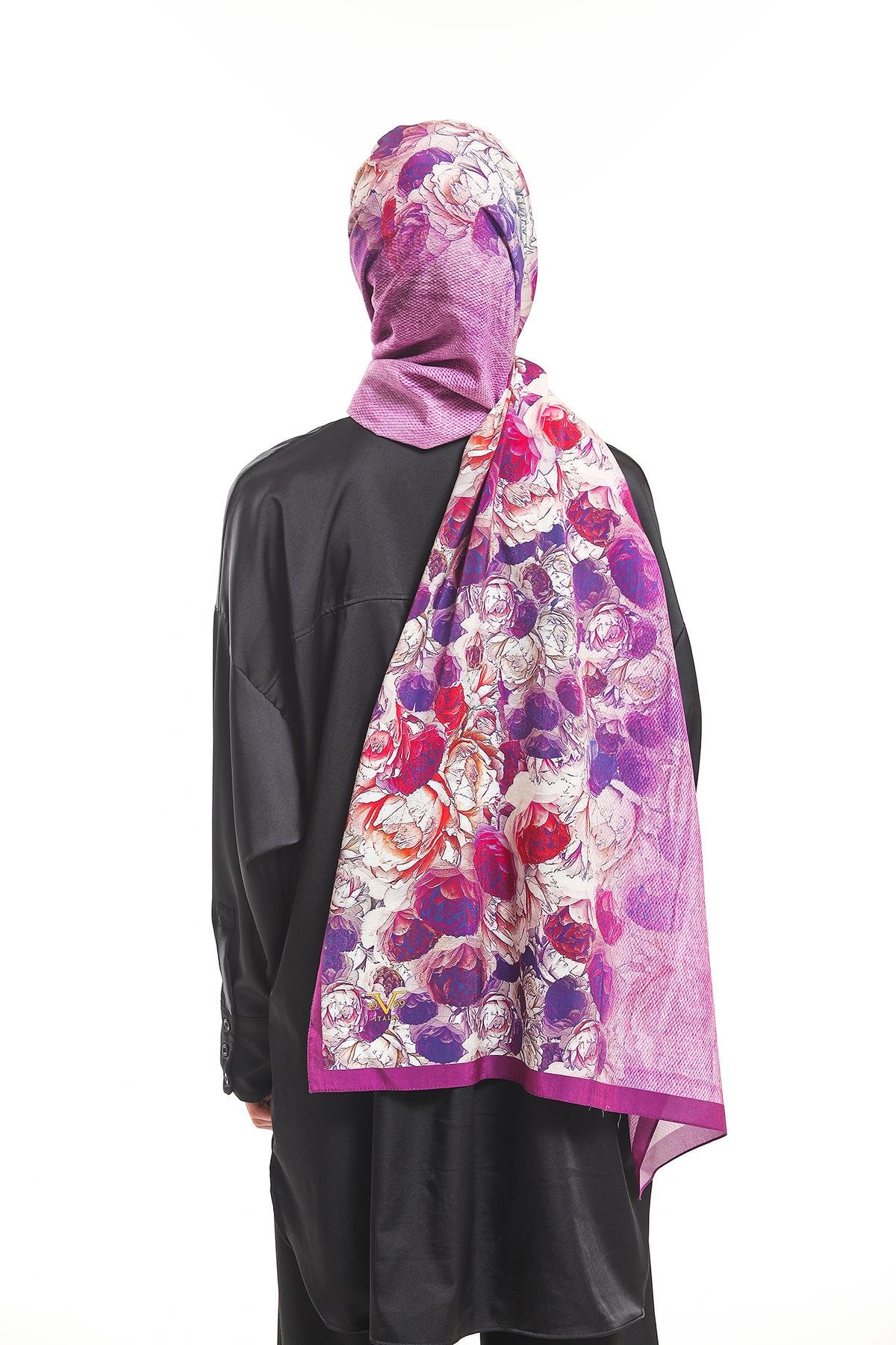 Çiçekli Desen Elegante Seri Viscon Şal Askısı İle Birlikte 75x200 cm
