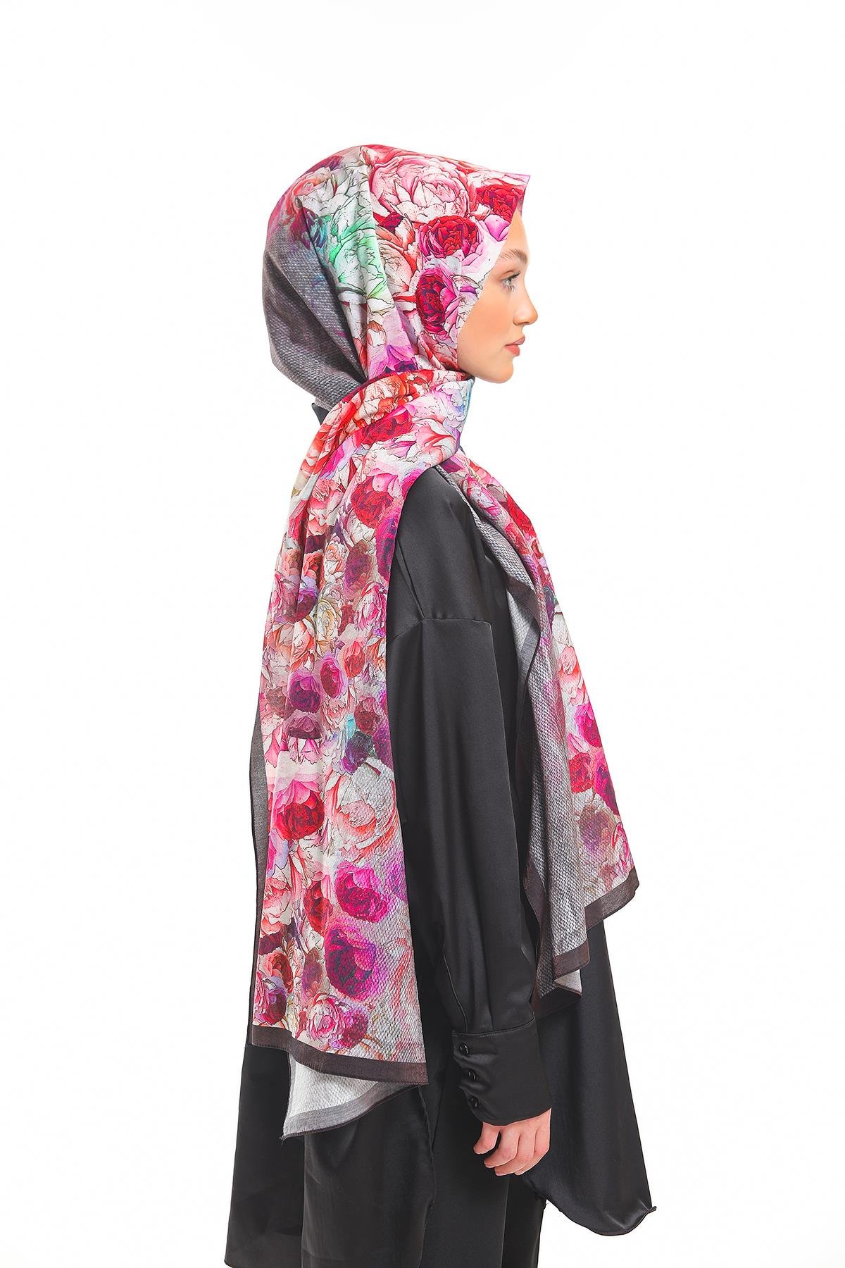 Çiçekli Desen Elegante Seri Viscon Şal Askısı İle Birlikte 75x200 cm